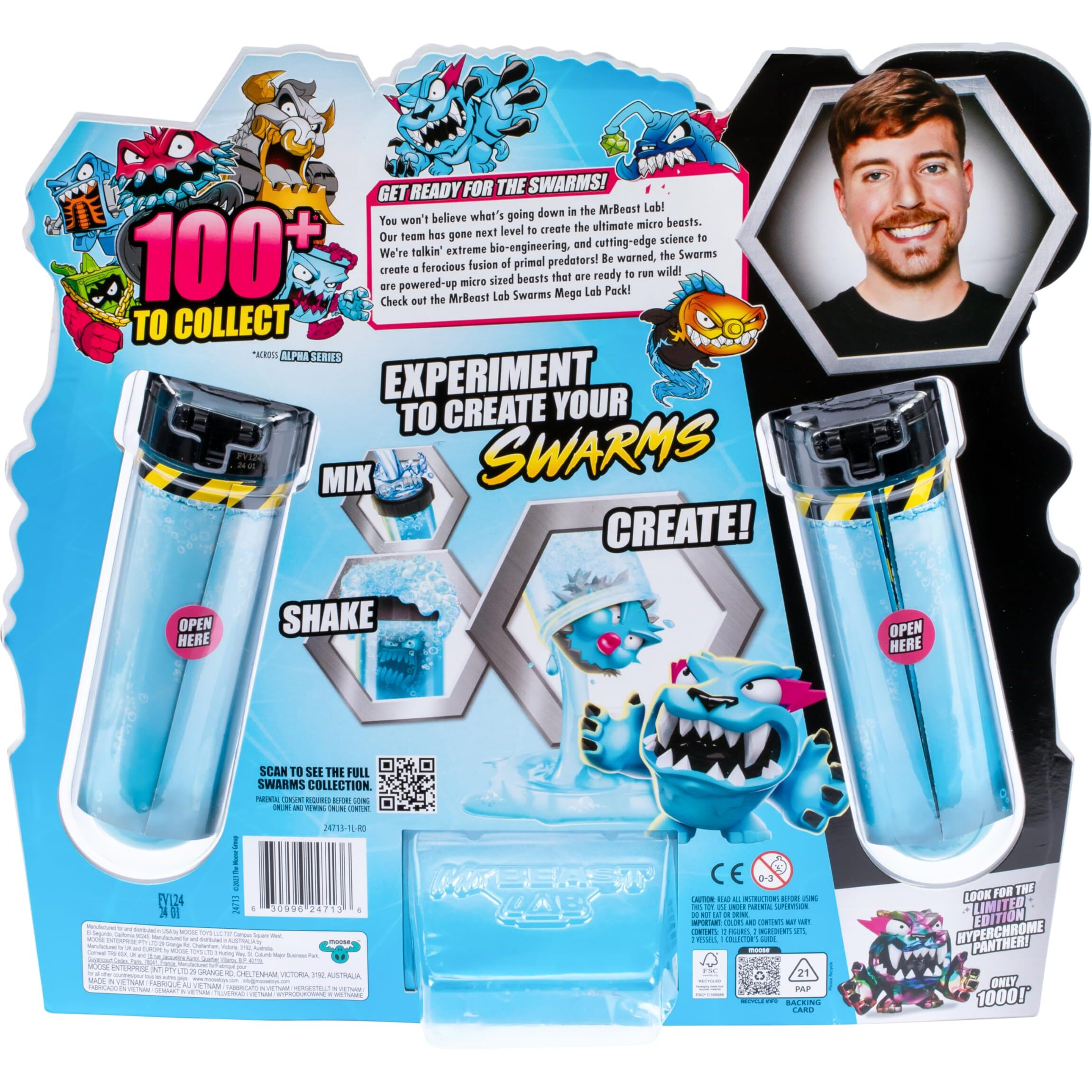 Mrbeast Lab Swarms Mega Lab 12 Pk Vipermite - Experiment By Adding Water, Shaking The Test Tube & Revealing 12Pk Of 1" Mrbeast Collectible Characters, 100+ To Collect, Includes Special Edition Panther