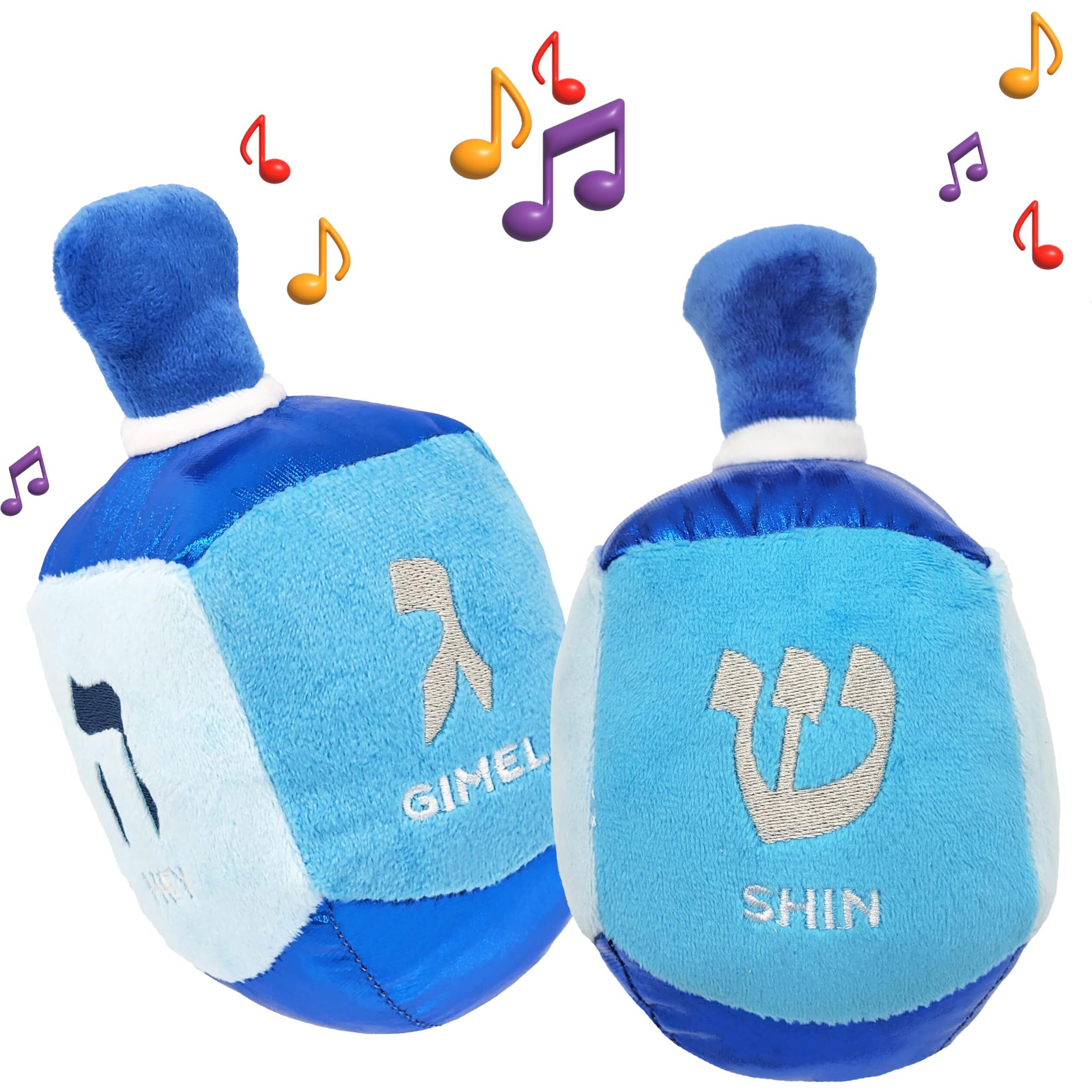 The Dreidel Company Hanukkah Plush Dreidel With Rattle, Classic Hanukkah Plush Children's Blue Rattling Dreidel