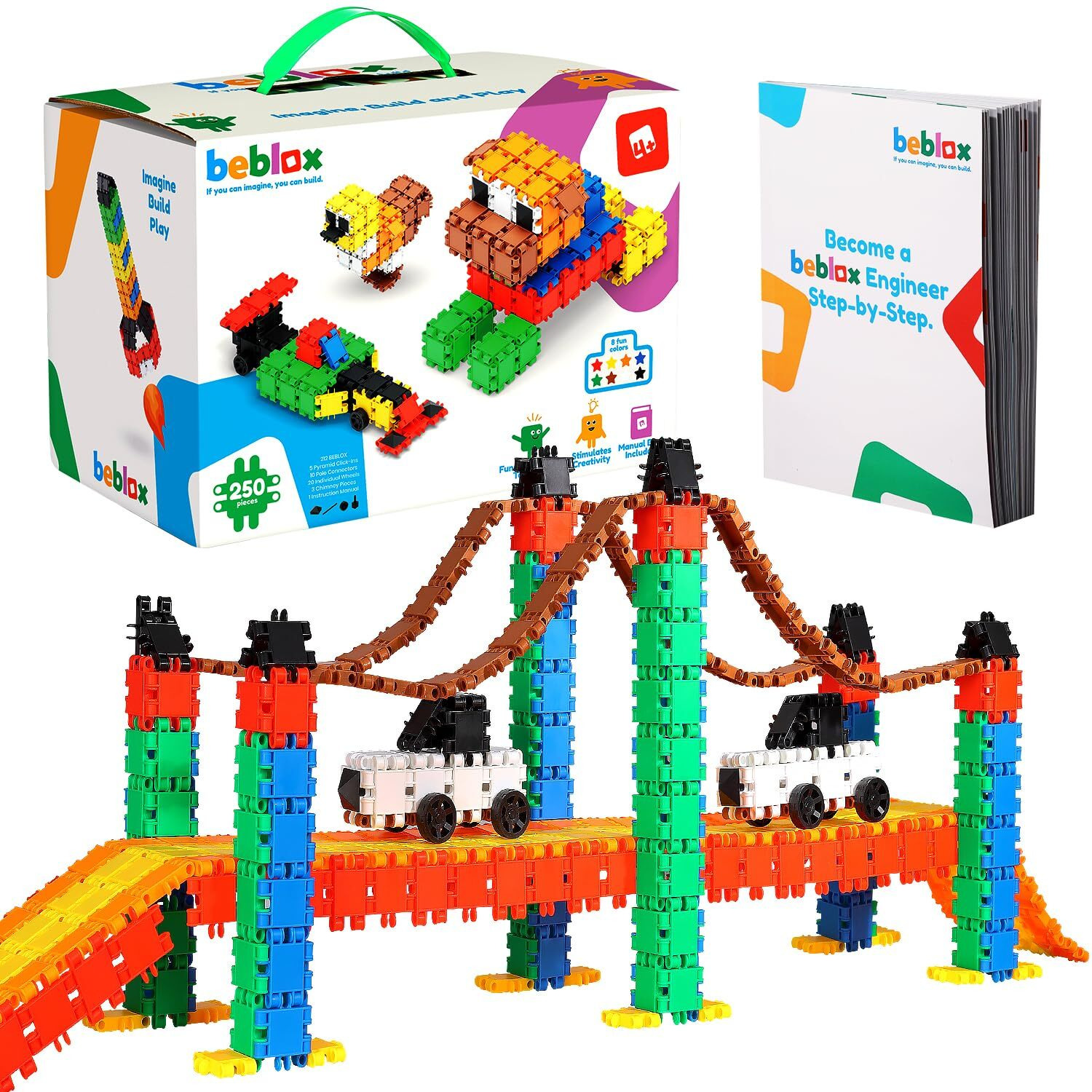 Beblox Building Blocks | Building Toys For Kids Ages 4-8 250-Piece Set - Learning & Educational Fun Stem Toys - Birthday Gifts For Boys & Girls Age 4 5 6 7 8 9 10 11 & 12 Year Old Toys