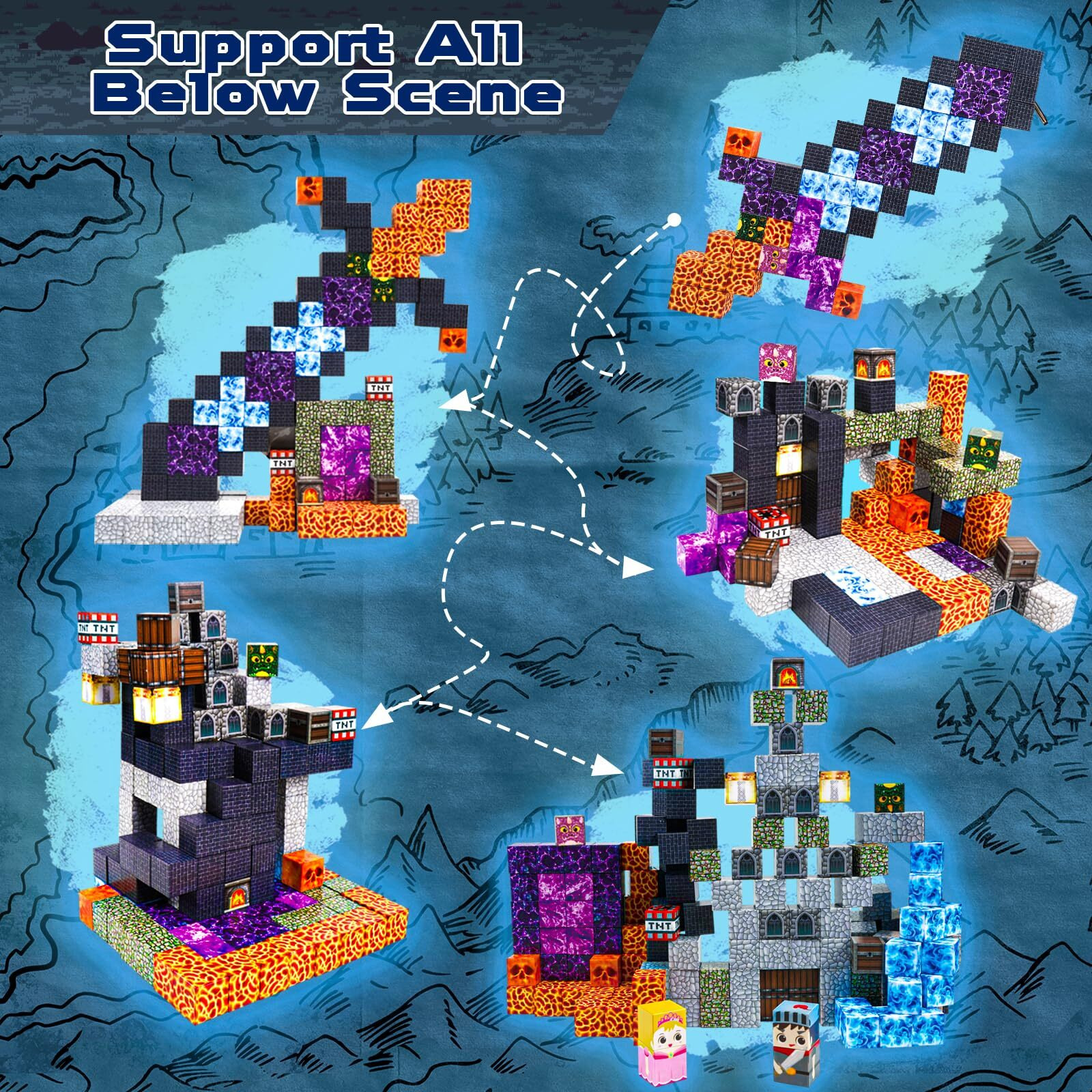 Magnetic Blocks - 150 Pcs Build Magnet Dark Castle Sword Domain World - Magnetic Toys For Montessori Toddler Christmas Birthday Gifts - Stem Sensory Toys For 3 4 5 6 7 8 9 10 Year Old Boys & Girls