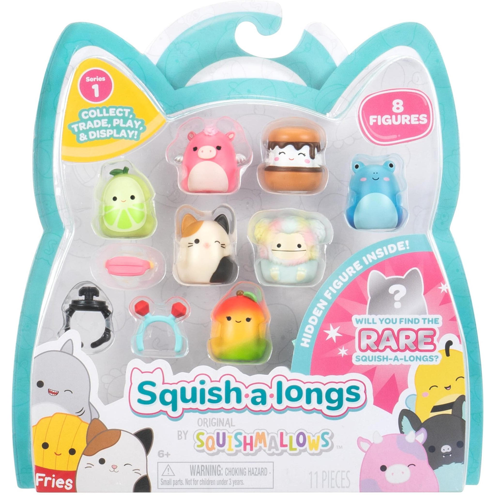 Squish-A-Longs 8 Pack - Series 1, Style 2 - (8) 1 Mini-Squish With 2 Accessories, Ring, And Collectors Guide - Collect, Trade, & Play