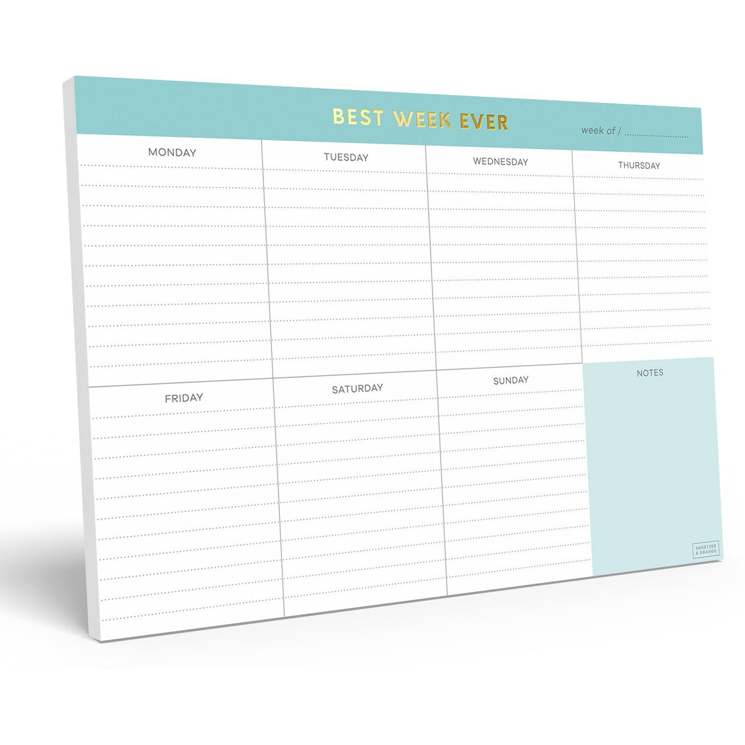 Sweetzer & Orange Weekly To Do List Pad. Gold Foil Weekly Planner Notepad With Daily Planner Agenda Squares. 7X10 Day Planner 2024 2025 - Student Planner, Work Planner And Checklist Note Pad.