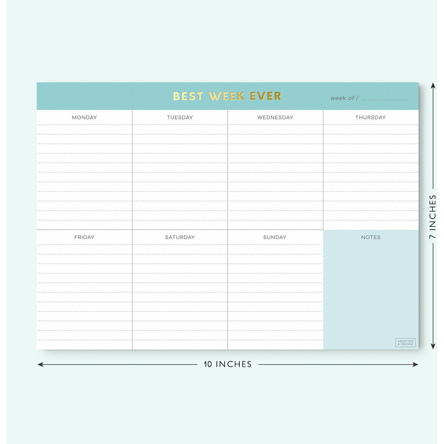Sweetzer & Orange Weekly To Do List Pad. Gold Foil Weekly Planner Notepad With Daily Planner Agenda Squares. 7X10 Day Planner 2024 2025 - Student Planner, Work Planner And Checklist Note Pad.