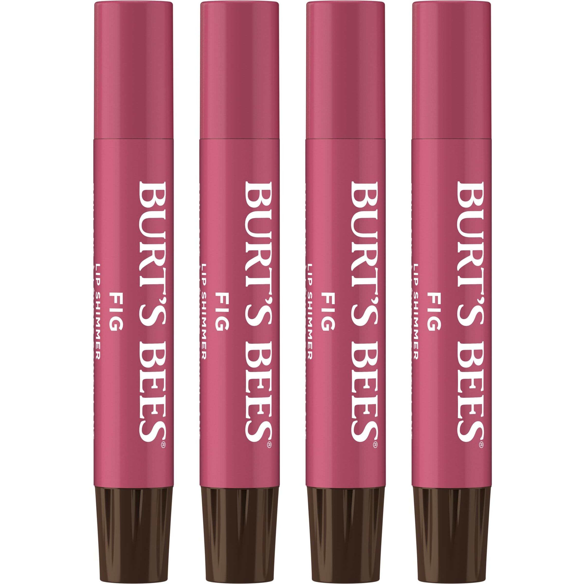 Burt's Bees Shimmer Lip Tint Set, Tinted Lip Balm Stick, Moisturizing For All Day Hydration With Natural Origin Glowy Pigmented Finish & Buildable Color, Fig (4-Pack)