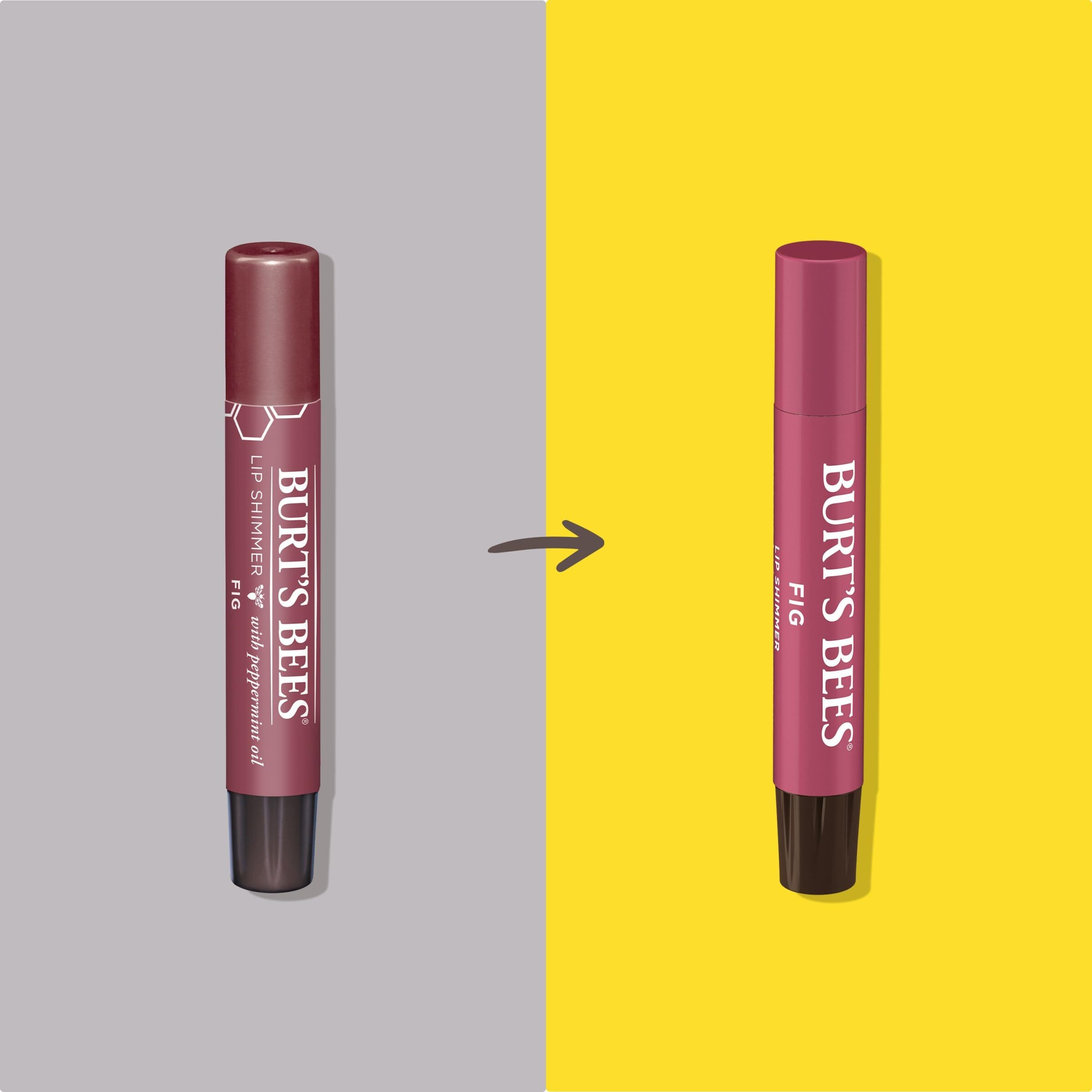 Burt's Bees Shimmer Lip Tint Set, Tinted Lip Balm Stick, Moisturizing For All Day Hydration With Natural Origin Glowy Pigmented Finish & Buildable Color, Fig (4-Pack)