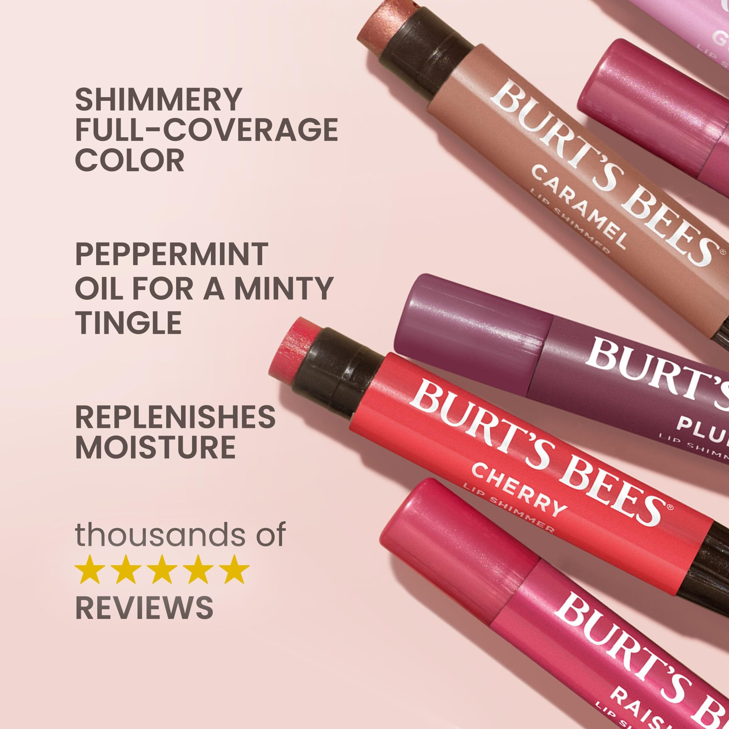 Burt's Bees Shimmer Lip Tint Set, Tinted Lip Balm Stick, Moisturizing For All Day Hydration With Natural Origin Glowy Pigmented Finish & Buildable Color, Fig (4-Pack)