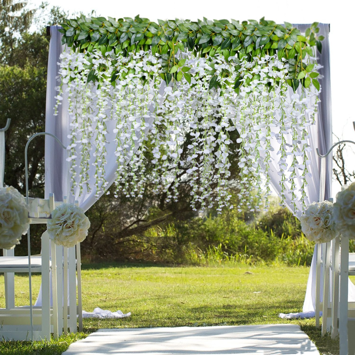 Dearhouse 12Pack 3.6 Feet/Piece Artificial Wisteria Vine Garland Hanging Wisteria Garland Silk Flowers String For Home Party Garden Wedding Decor (White)