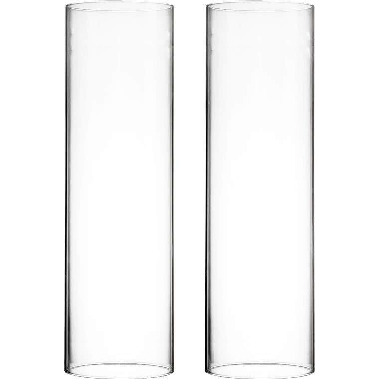 Cys Excel 2 Pcs (H14" D4") Open Ended Glass Hurricane Candleholder Tube Shade | Multiple Size Choices Open Flame Candle Chimney Tube Cover | Bottomless Cylinder