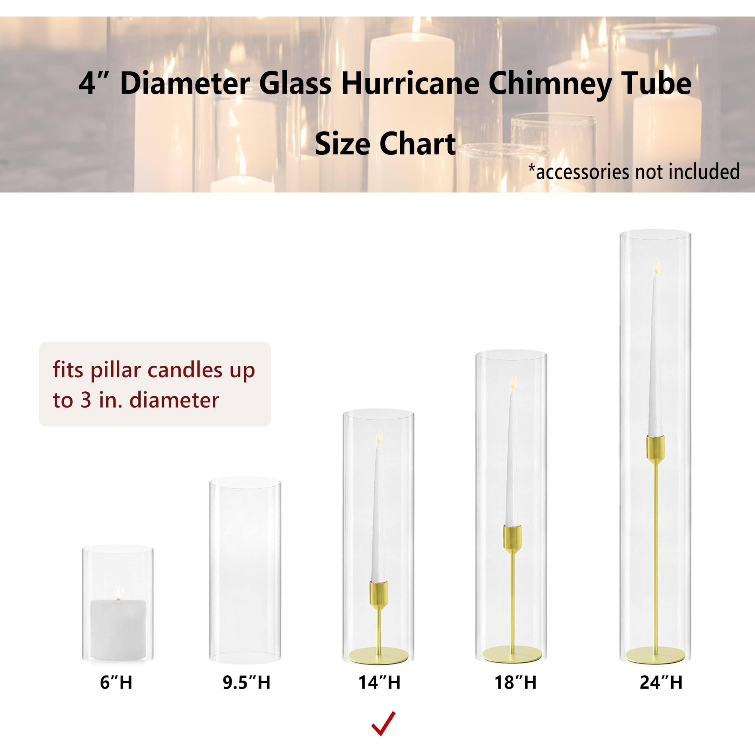 Cys Excel 2 Pcs (H14" D4") Open Ended Glass Hurricane Candleholder Tube Shade | Multiple Size Choices Open Flame Candle Chimney Tube Cover | Bottomless Cylinder