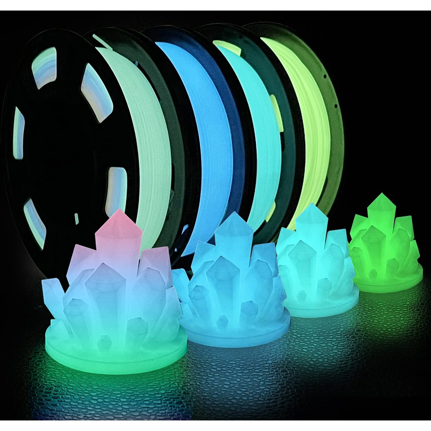 Isanmate 3D Printer Filament Bundle, Glow In The Dark Filament Multicolor, Green, Blue And Blue-Green, Pla Filament 1.75 Mm, Dimensional Accuracy +/- 0.03 Mm, 250G X 4 Pack