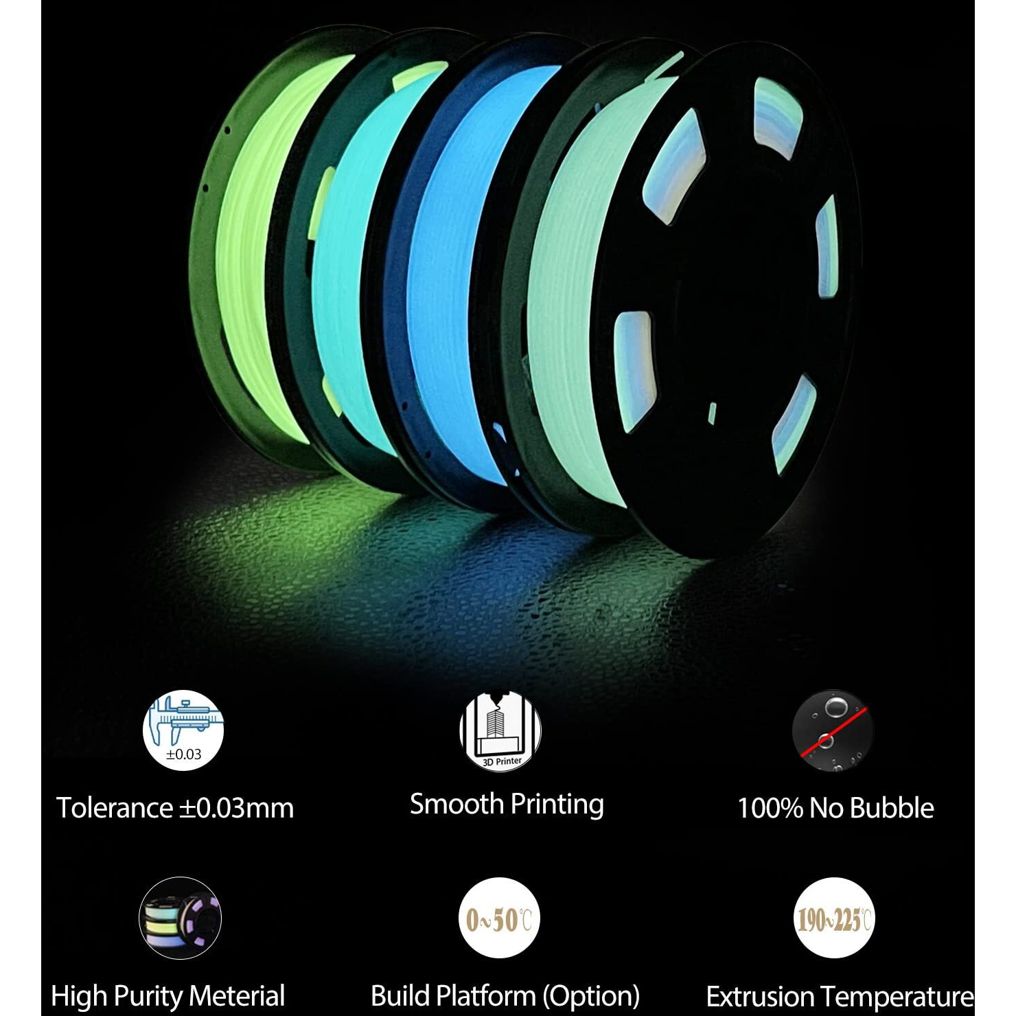 Isanmate 3D Printer Filament Bundle, Glow In The Dark Filament Multicolor, Green, Blue And Blue-Green, Pla Filament 1.75 Mm, Dimensional Accuracy +/- 0.03 Mm, 250G X 4 Pack