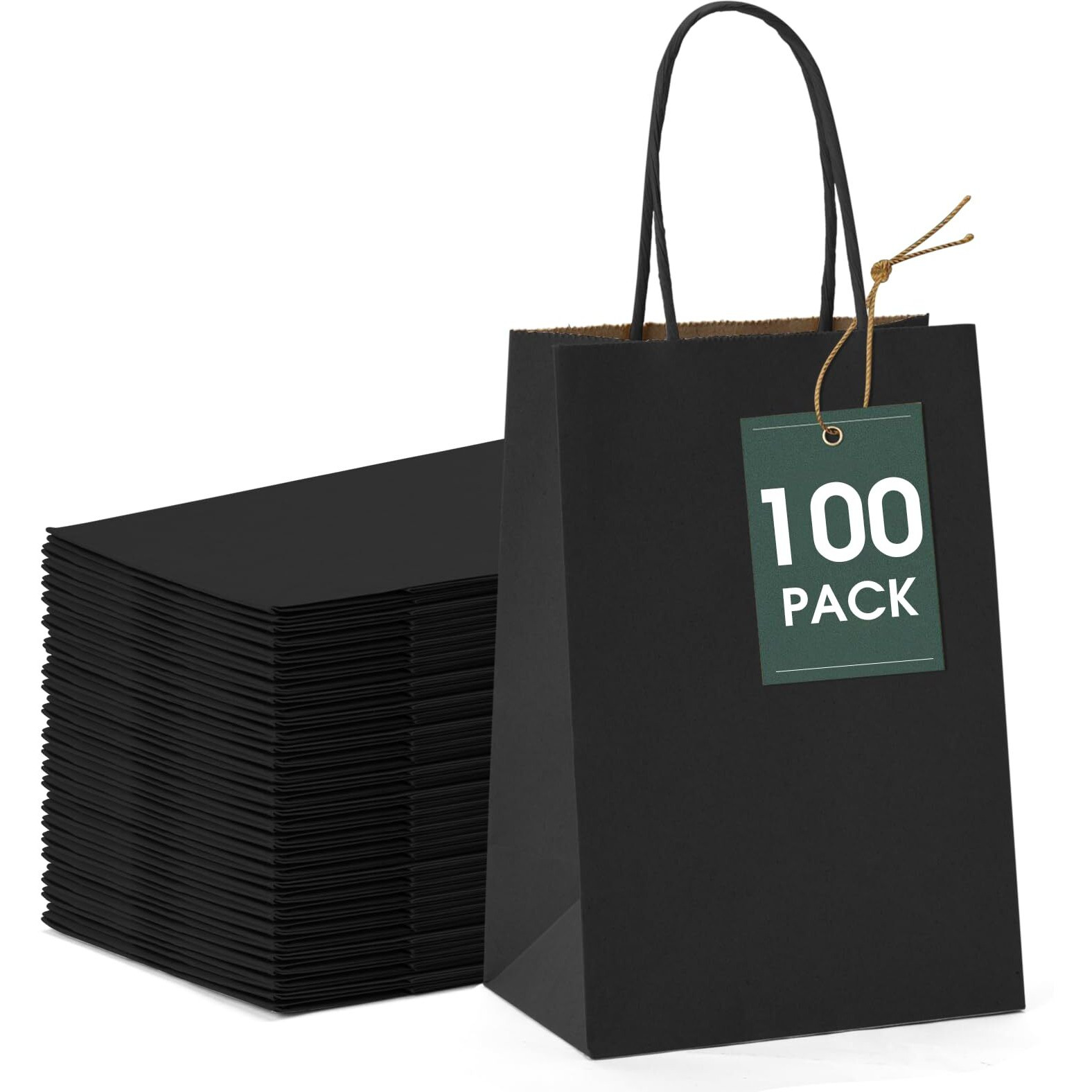 Gssusa 100Pcs Black Paper Bags, 5.25X3.75X8&quot Small Gift Bags, Paper Bags With Handles Bulk, Bags For Small Business, Sturdy Kraft Paper Bags, Retail Shopping Bags, Party Favor Bags, Birthday Gift Bags
