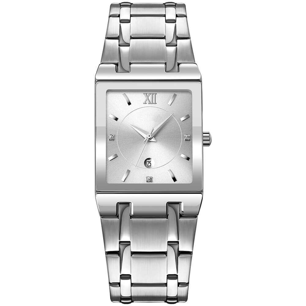 Reginald Fashion Silver Square Watches For Men Date Waterproof Analog Quartz Watch Stainless Steel Fashion Business Casual Mens Square Watch