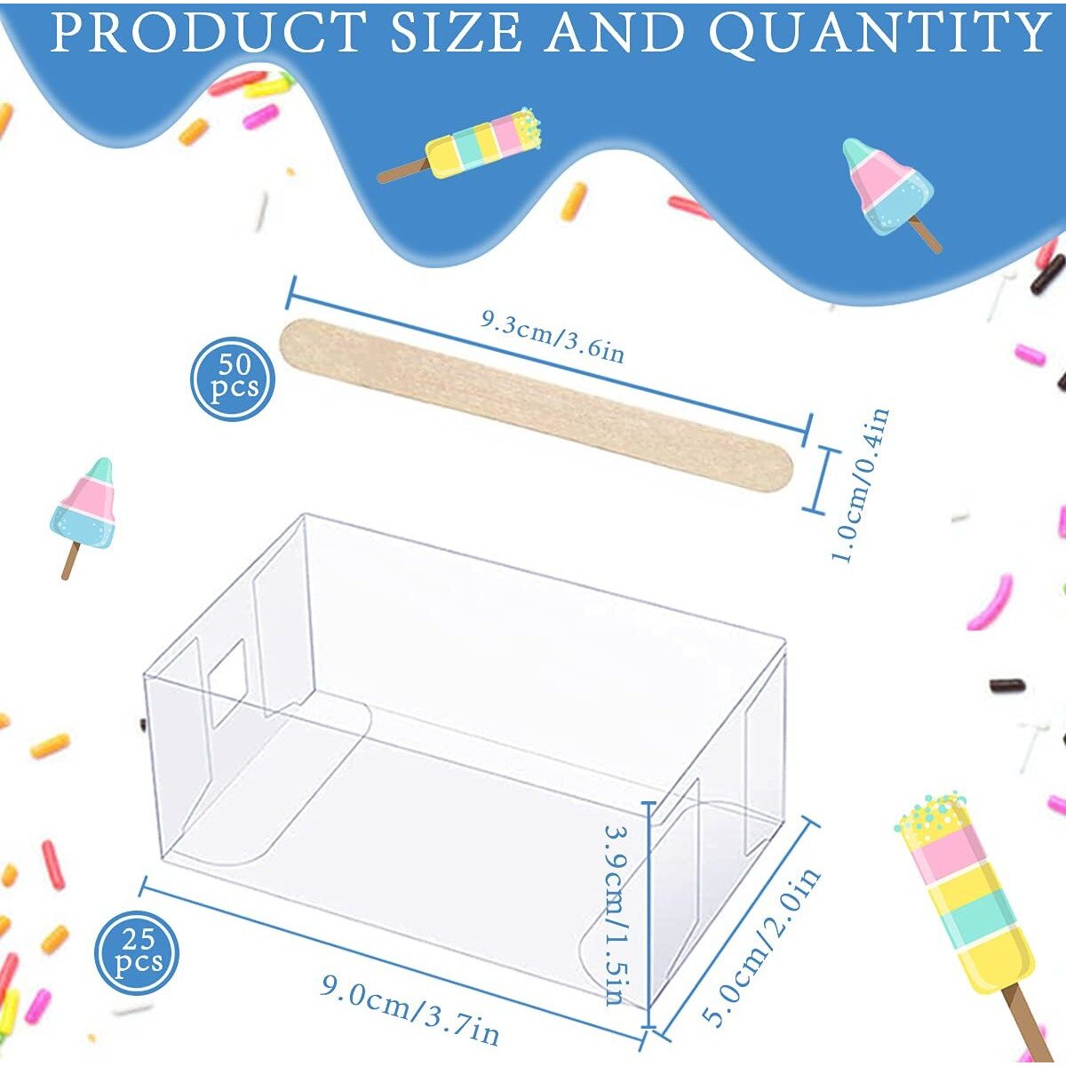Doerdo Dd 75Pieces Clear Popsicle Cakesicle Boxes Set, Include Transparent Pet Ice Cream Box And 50Pieces Wooden Popsicle Sticks For Kitchen Baking Baby Shower Wedding, Kids Birthday Party Favors