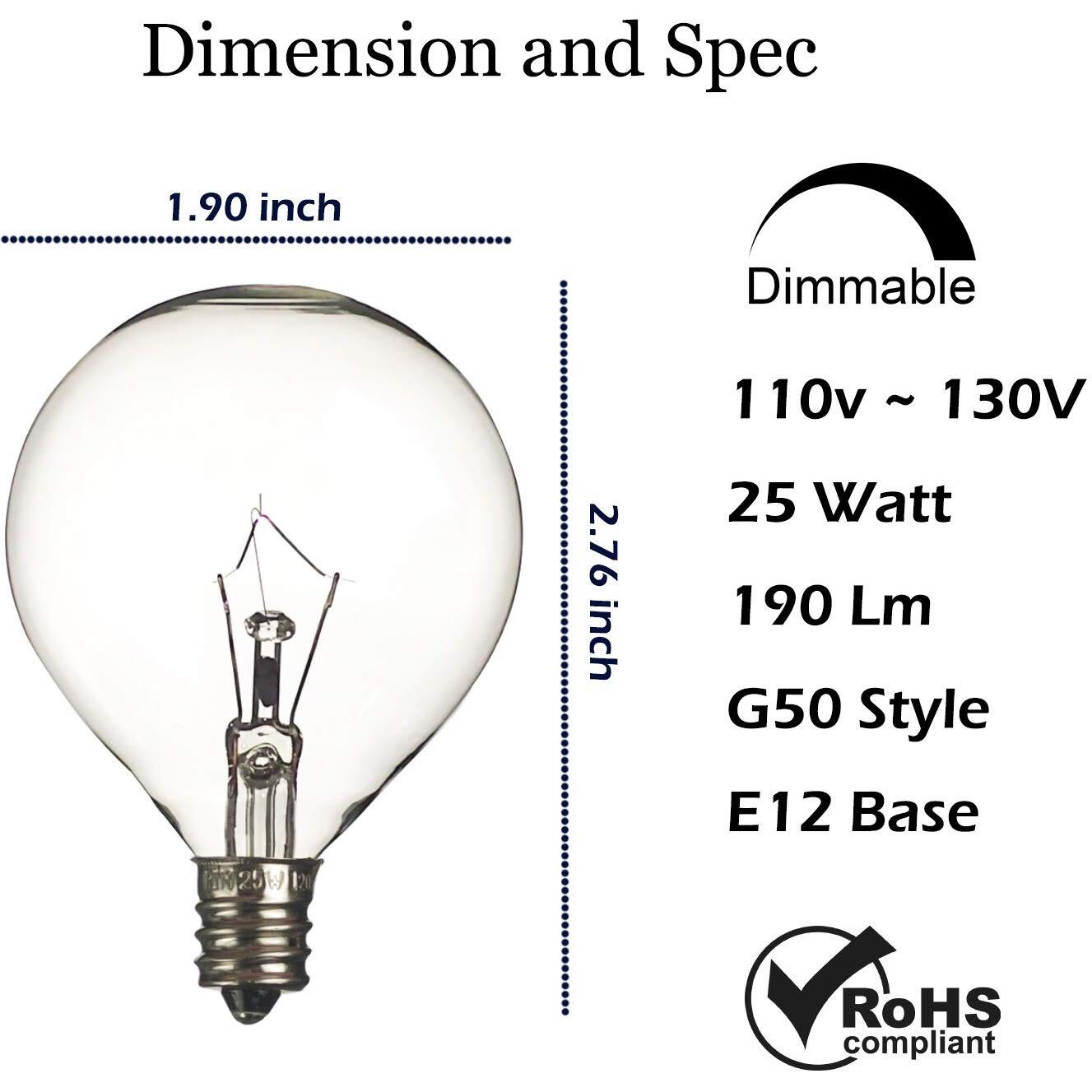 Jslinter 6-Pack G50 25 Watt Wax Warmer Bulbs For Full Size Scentsy Warmers, G16.5 Globe E12 Candelabra Base Scentsy Bulb Replacement, Warm White Clear Incandescent Bulbs For Candle Wax Warmer