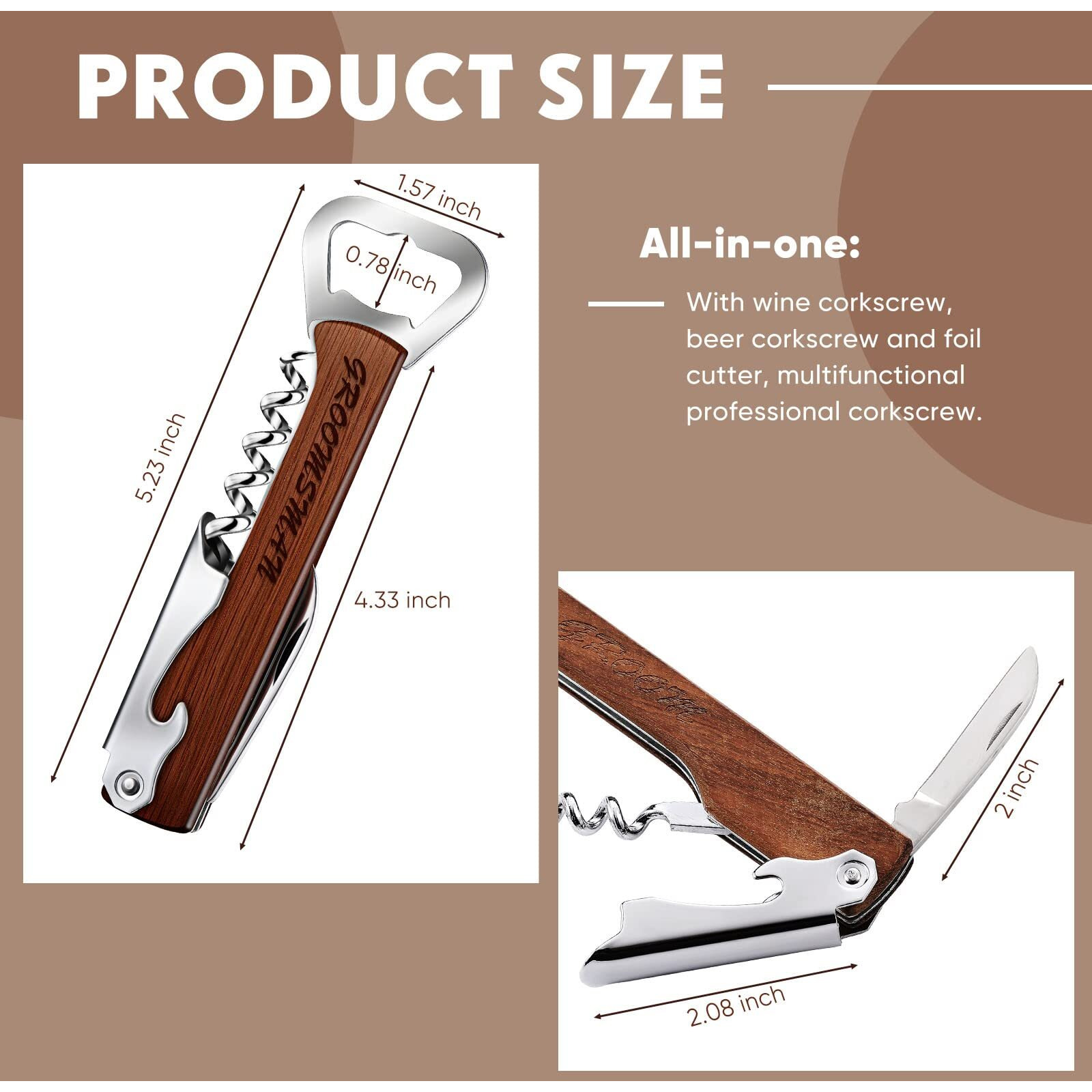 Set Of 8 Groomsmen, Best Man Groom, Corkscrew And Multi Tool Groomsmen Gifts Wooden Wine Beer Bottle Opener For Proposal Bachelor Party Weddings