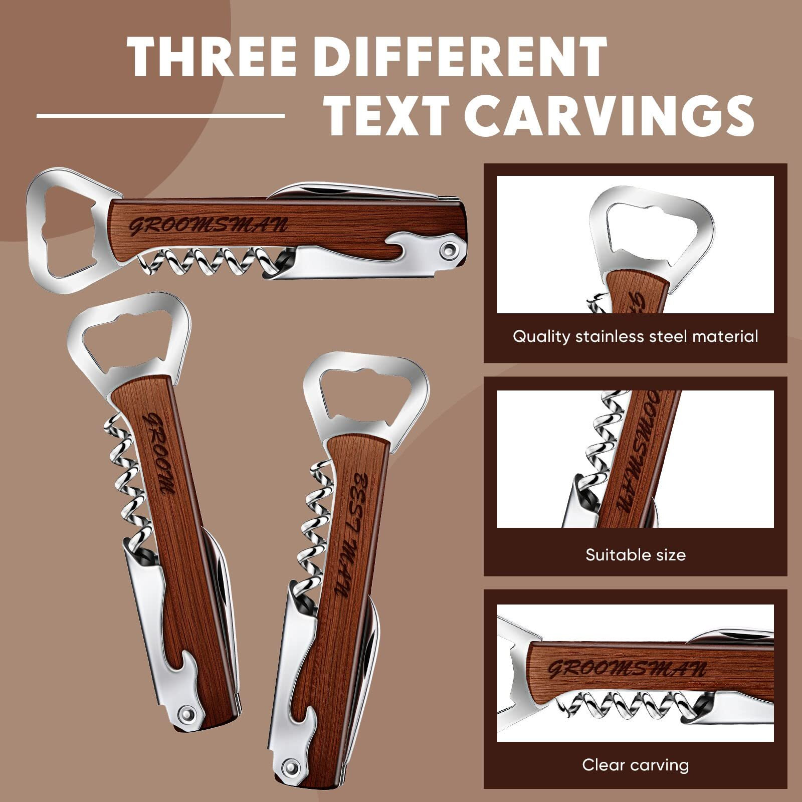 Set Of 8 Groomsmen, Best Man Groom, Corkscrew And Multi Tool Groomsmen Gifts Wooden Wine Beer Bottle Opener For Proposal Bachelor Party Weddings