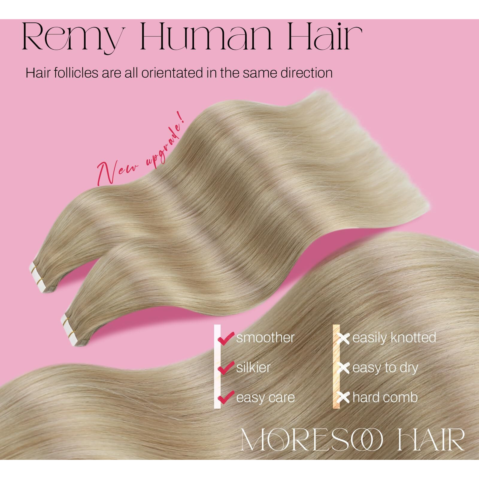Moresoo Tape In Extensions Blonde Highlighted Hair Extensions Tape In Human Hair Ash Blonde Mix With Bleach Blonde Tape In Hair Extensions Real Human Hair 24 Inch P18/613 20Pcs 50G