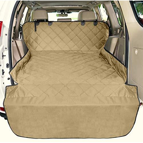 F-Color Suv Cargo Liner For Dogs, Water Resistant Pet Cargo Cover Dog Seat Cover Mat For Suvs Sedans Vans With Bumper Flap Protector, Non-Slip, Large Size Universal Fit, Khaki