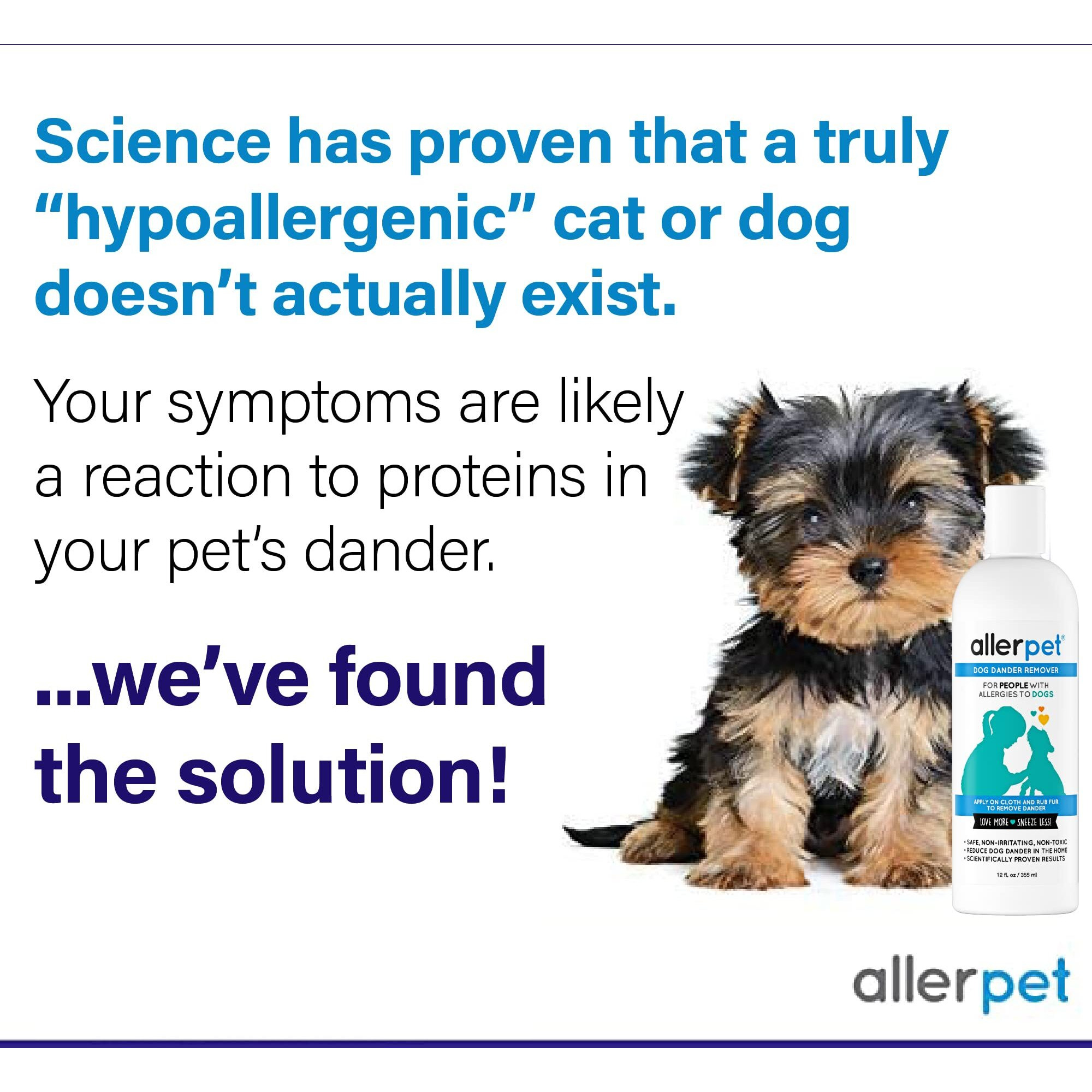 Allerpet Dog Dander Remover W/Free Pair Of Grooming Gloves - Best Pet Dander Remover For Allergens - For Canine Dry Skin Treatment - Good For Fur & Skin - (12Oz)