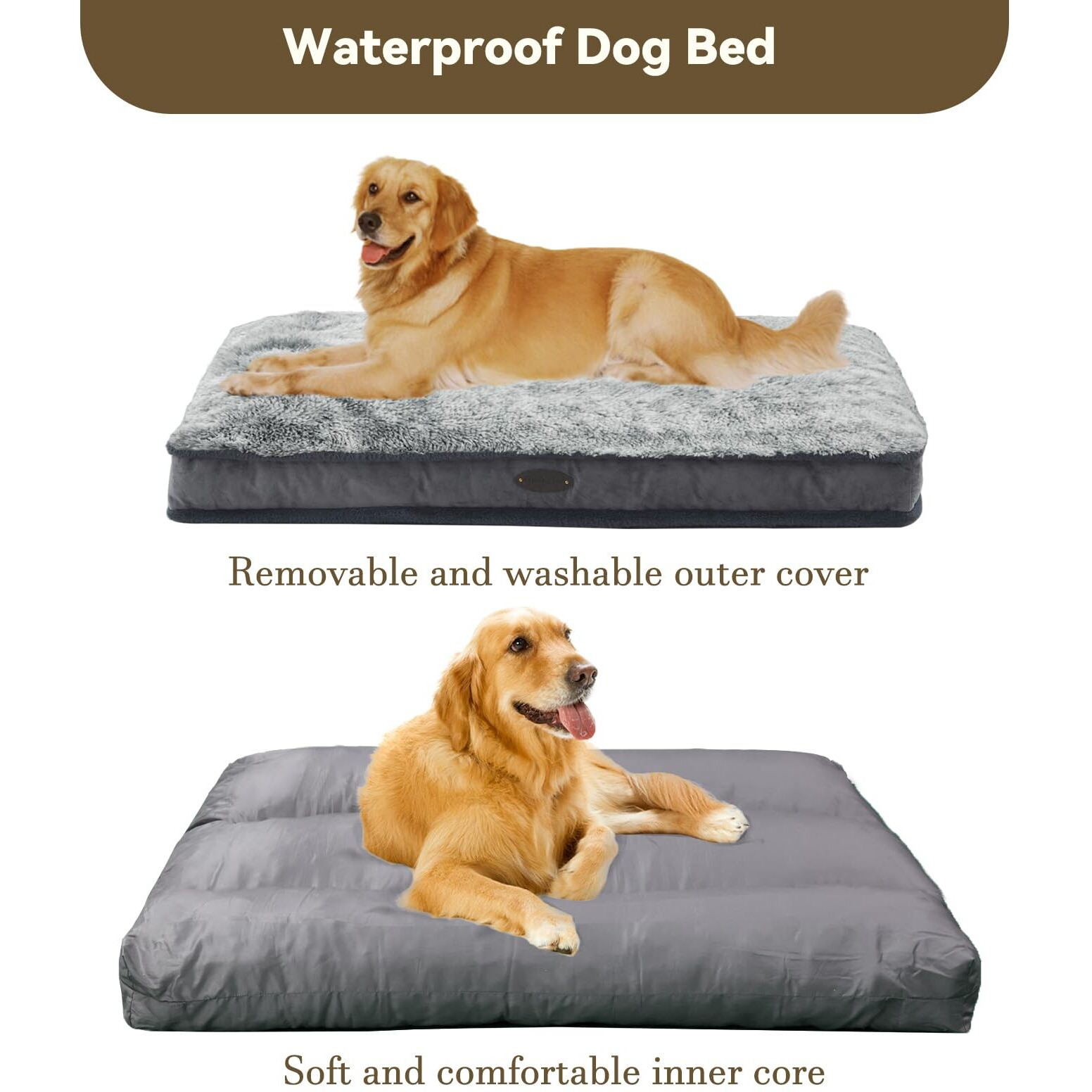 Debang Home Dog Bed For Medium Dogs Breeds, Deluxe Plush Dog Crate Beds, Comfy Kennel Pad, Pet Sleeping Mat, Waterproof, Removable And Machine Washable Cover & Non-Slip Bottom, 36&quotX23" Grey