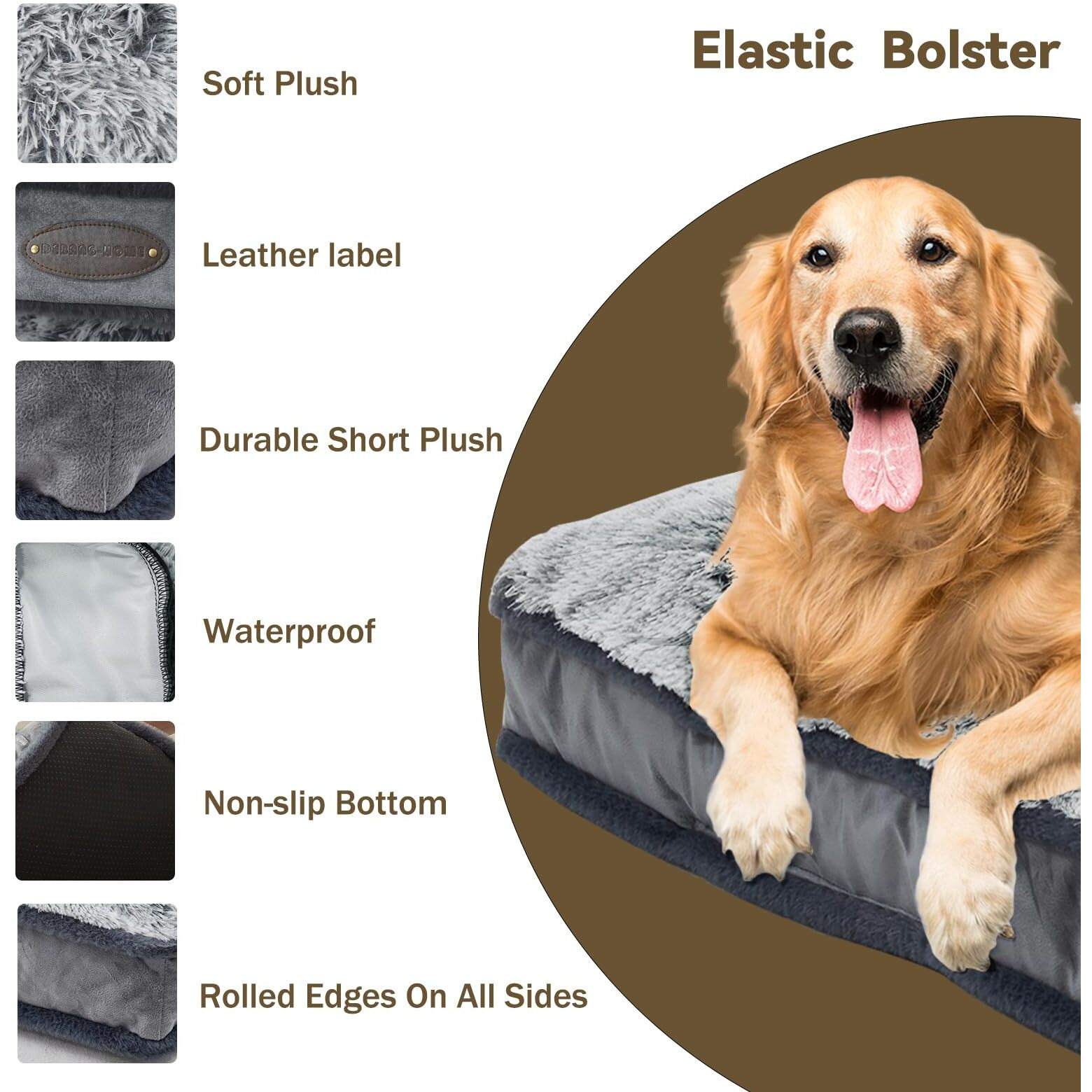 Debang Home Dog Bed For Medium Dogs Breeds, Deluxe Plush Dog Crate Beds, Comfy Kennel Pad, Pet Sleeping Mat, Waterproof, Removable And Machine Washable Cover & Non-Slip Bottom, 36&quotX23" Grey