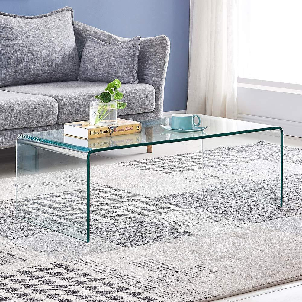 Glass Coffee Table, Modern Tempered Clear Coffee Tables Decor For Living Room, Easy To Clean And Safe Rounded Edges (Medium 39.3&quot X 19.6&quot X 13.8&quot)