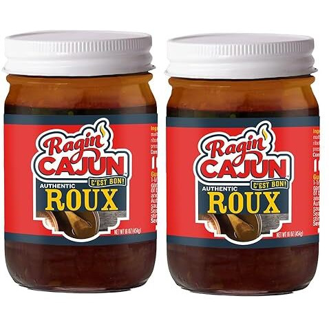 Ragin' Cajun Authentic Roux - 16 Oz Jar - Pack Of 2, No Msg - Louisiana Cajun Base For Gumbo, Stews & Gravies, Easy To Use