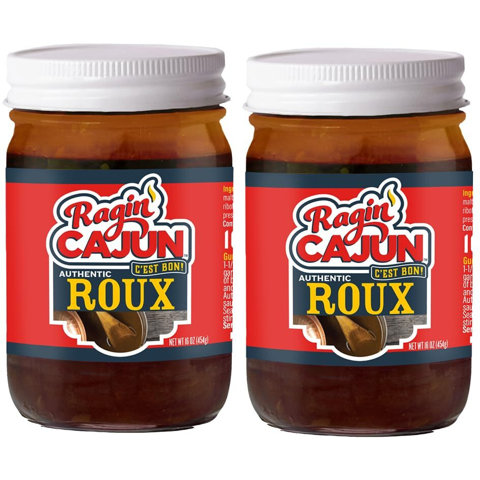 Ragin' Cajun Authentic Roux - 16 Oz Jar - Pack Of 2, No Msg - Louisiana Cajun Base For Gumbo, Stews & Gravies, Easy To Use