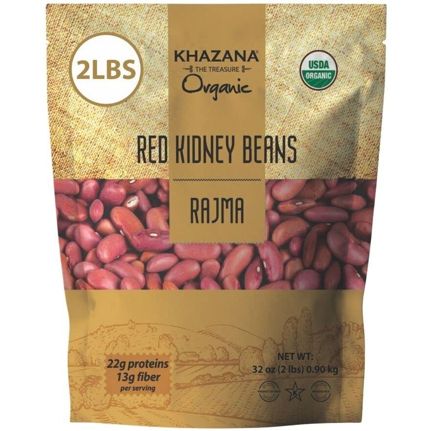 Khazana Organic Red Kidney Beans 2Lb - Rajma  Non-Gmo Gluten Free & Kosher  Authentic Lentils From India