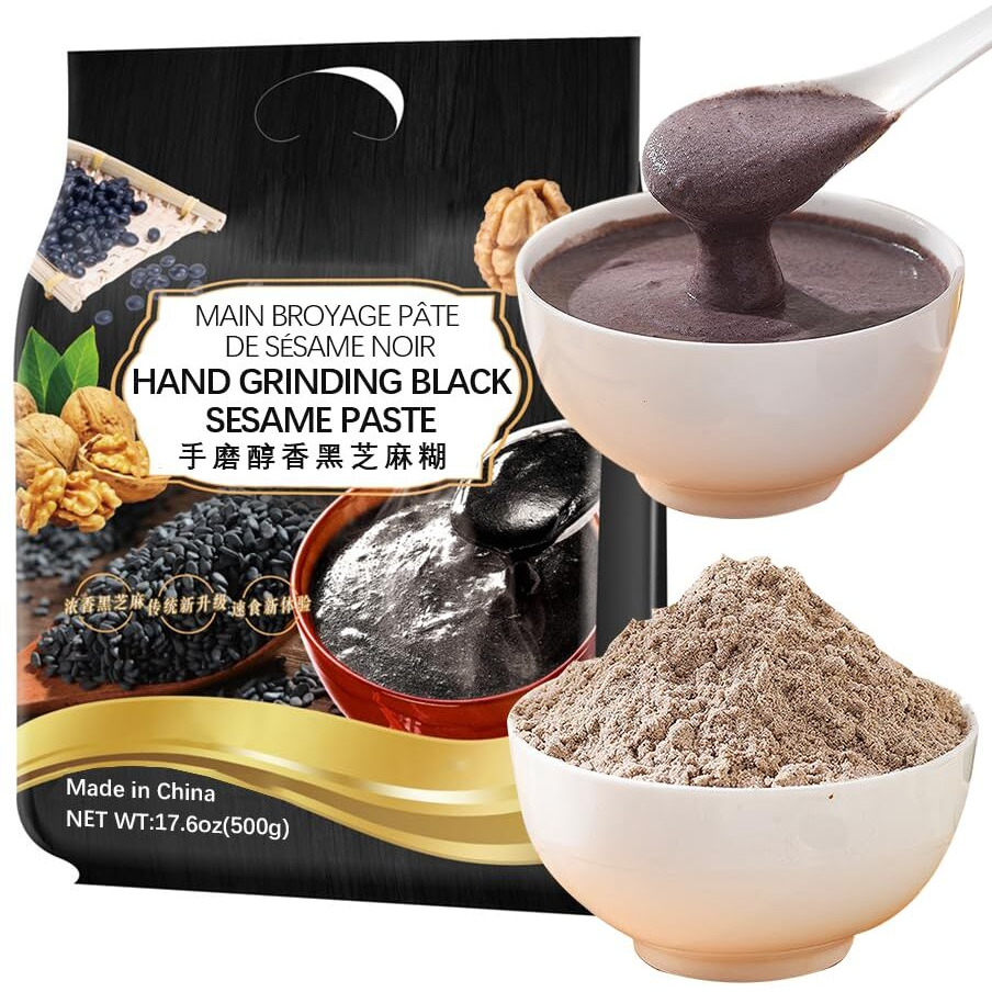 Sijiyunli-Hand Grinding Black Sesame Paste 500G/17.63Oz Breakfast, Black Sesame Sauce, Sesame Powder