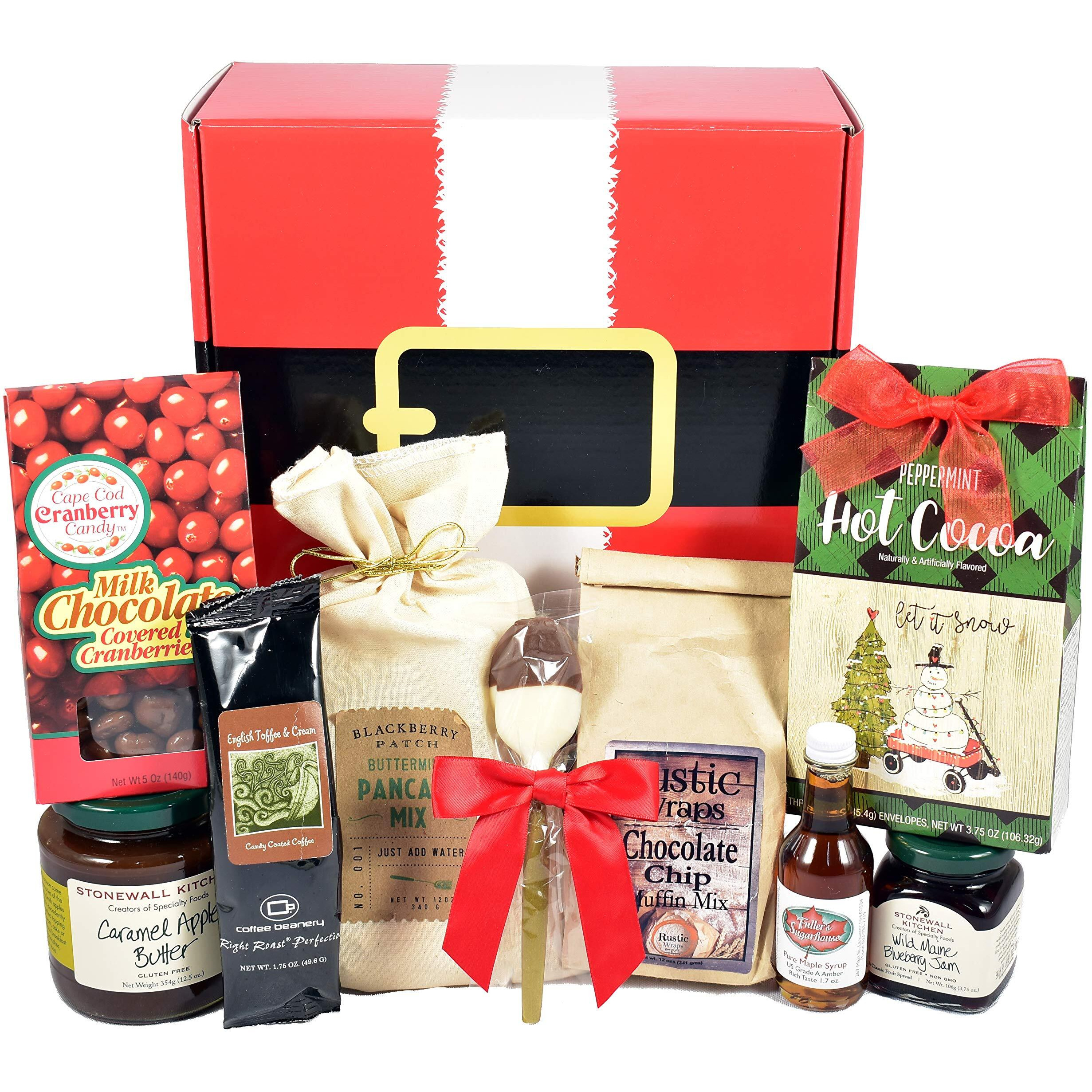Gift Basket Village North Pole Nibbles Breakfast Gift Box With Buttermilk Pancakes Muffins Gourmet Jam Maple Syrup & More 9 Piece Set