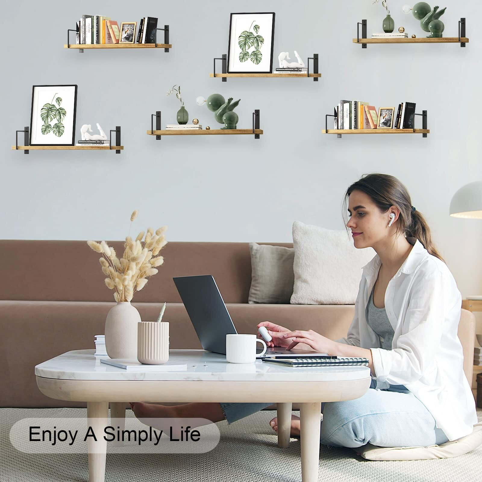 Eallrinec Floating Shelves, 24 Inches Easy To Install Wall Mounted Shelves, Wall Shelves Set Of 3, Rustic Wood Shelves For Wall Dcor, Storage Shelves For Living Room (Wooden)