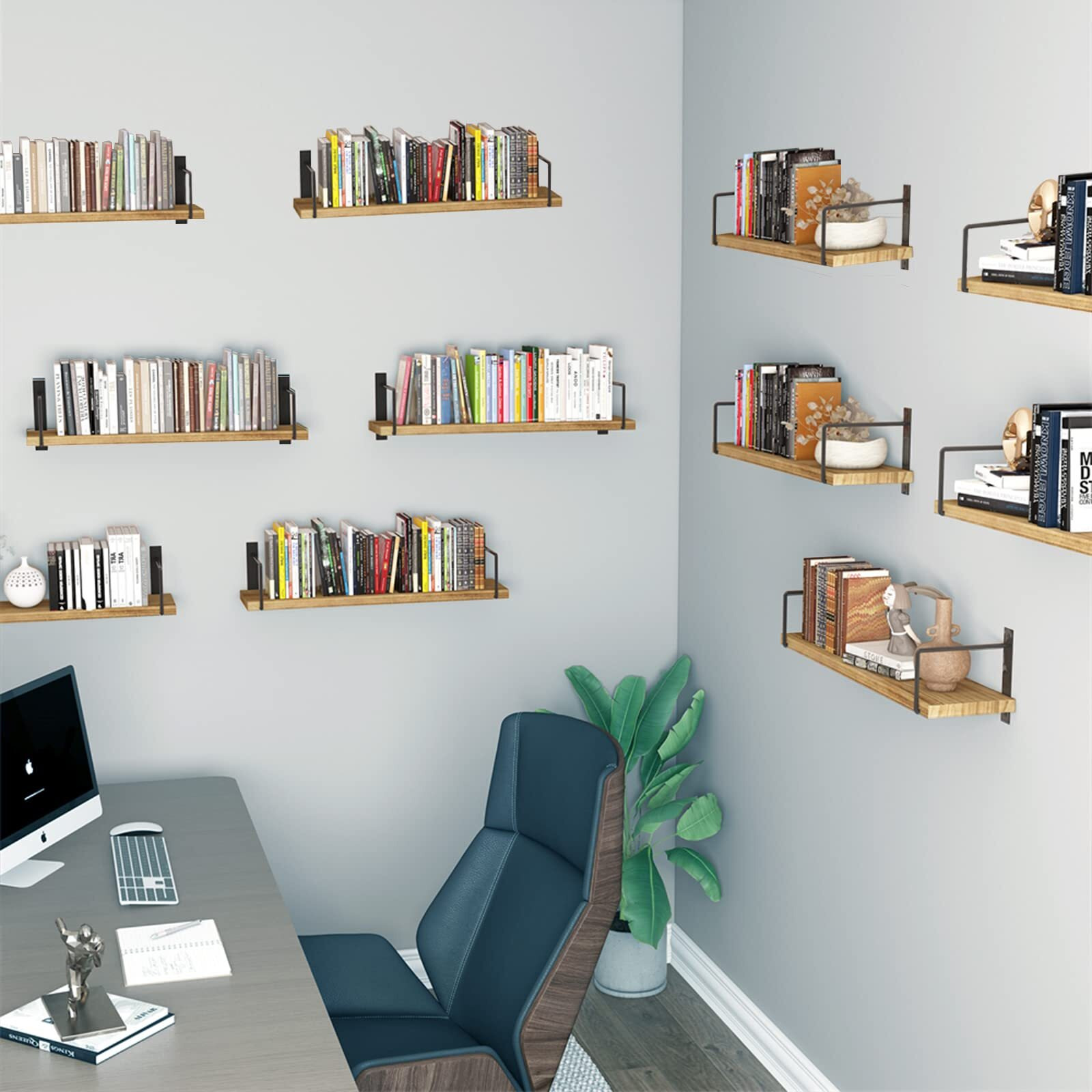 Eallrinec Floating Shelves, 24 Inches Easy To Install Wall Mounted Shelves, Wall Shelves Set Of 3, Rustic Wood Shelves For Wall Dcor, Storage Shelves For Living Room (Wooden)