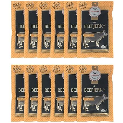 Aufschnitt Beef Jerky - Barbecue - 12 Pack (2 Oz Each) - Kosher, Glatt, Star-K Certification, Gluten Free, All Natural, No Nitrites, Grass Fed Beef