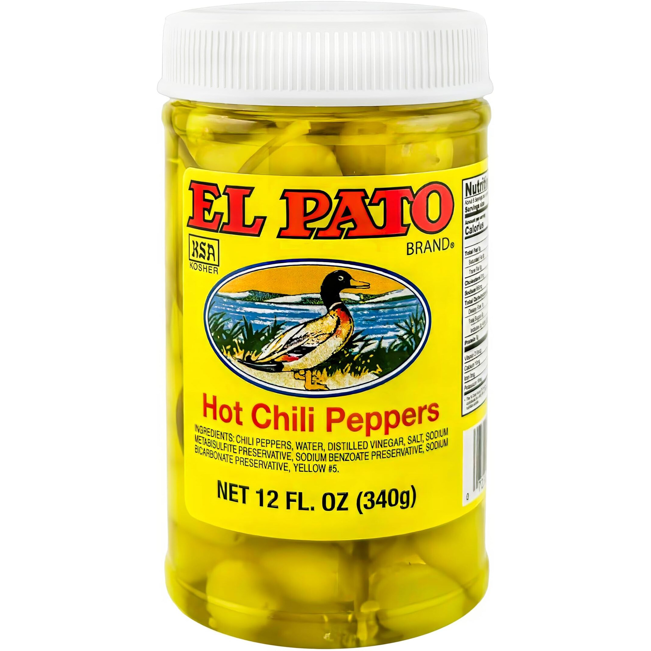 El Pato Hot Chili Peppers 12Oz Pickled Yellow Chili Peppers 340G Kosher