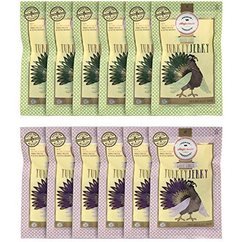 Aufschnitt Turkey Jerky For People - Certified Kosher, Gluten Free, No Nitrites, Paleo Snack - Variety12 Pack, 2 Oz Each - Ginger Garlic And Basil Lime