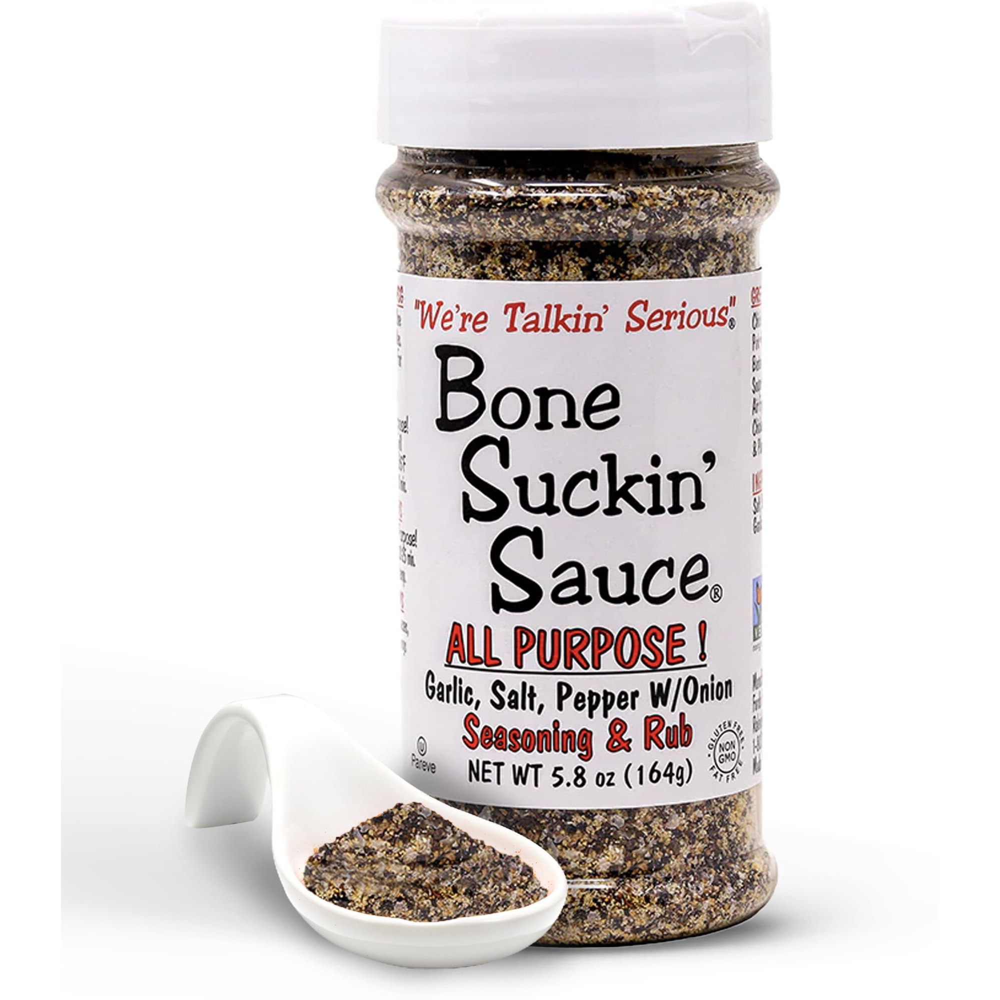 Bone Suckin' All Purpose Seasoning & Rub, Zero Calorie, Sugar Free, Gluten Free, Non Gmo, No Msg, Kosher, Garlic, Salt, Pepper & Onion