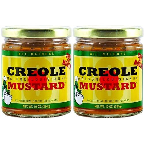Creole Mustard - All Natural Gourmet Creole Ground Mustard, Fat Free And Mildly Spicy Mustard, Maison Louisianne Shut-My-Mouth Mustard, Two (2) 10Oz Jars