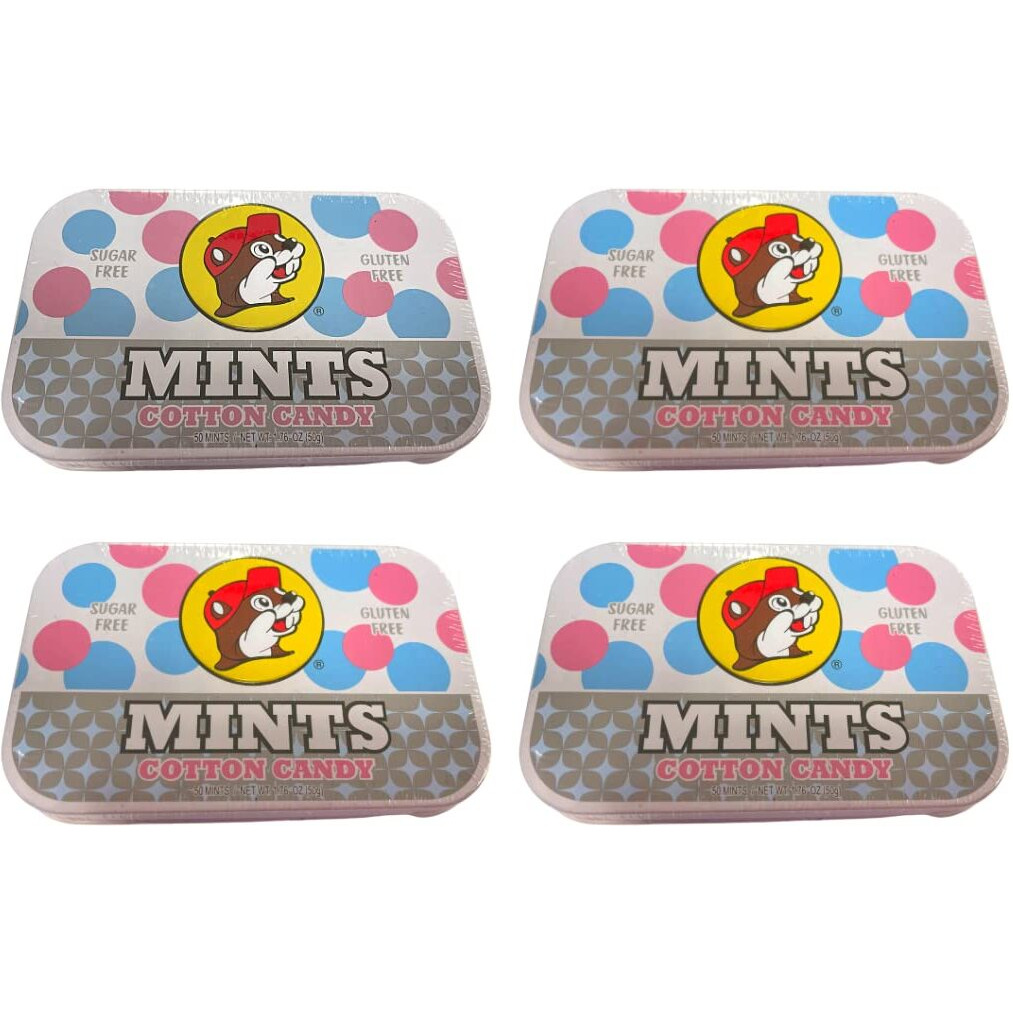 Buc-Ees Sugar Free Cotton Candy Flavored Breath Mints, Gluten Free, Four Tins Of 50 Mints (200 Mints Total)