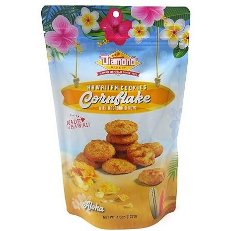 Diamond Bakery Hawaiian Cookies Cornflake With Macadamia Nuts 4.5 Oz (127G) Resealable Pouch