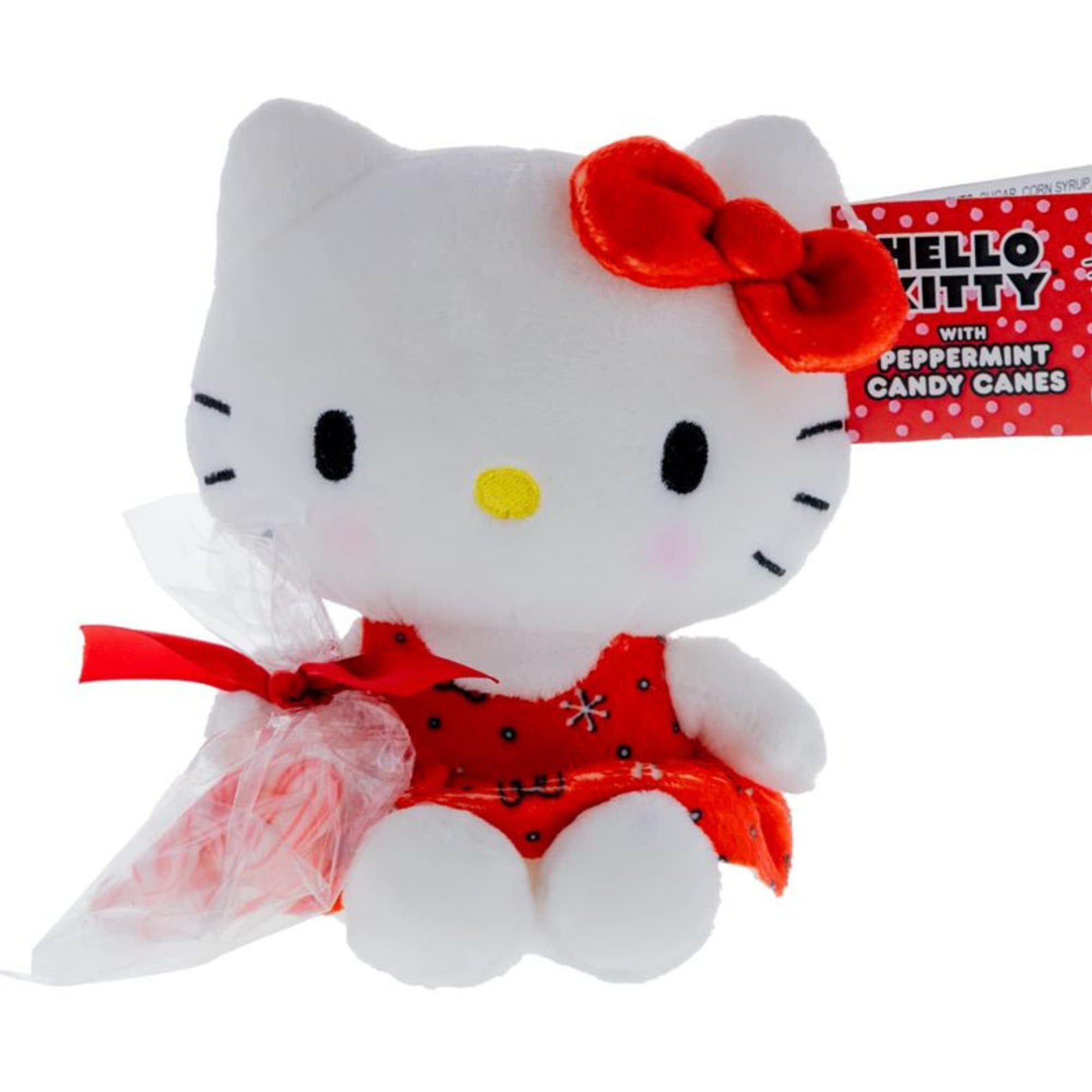 Galerie Christmas Hello Kitty Plush Doll With Mini Edible Peppermint Candy Canes Great Stocking Stuffer Gift For Girls Cute And Soft Stuffed Animal 6.5 Inches