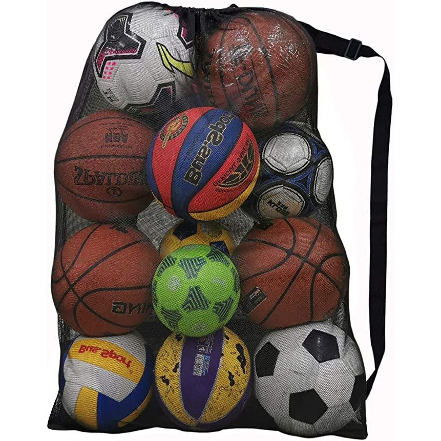 Heavy Duty Sports Ball Bag,Drawstring Mesh Ball Bags Extra Large Soccer Ball Bag Work For Coach, Basketball,Football, Volleyball,Baseball And Swimming Gears With Adjustable Strap