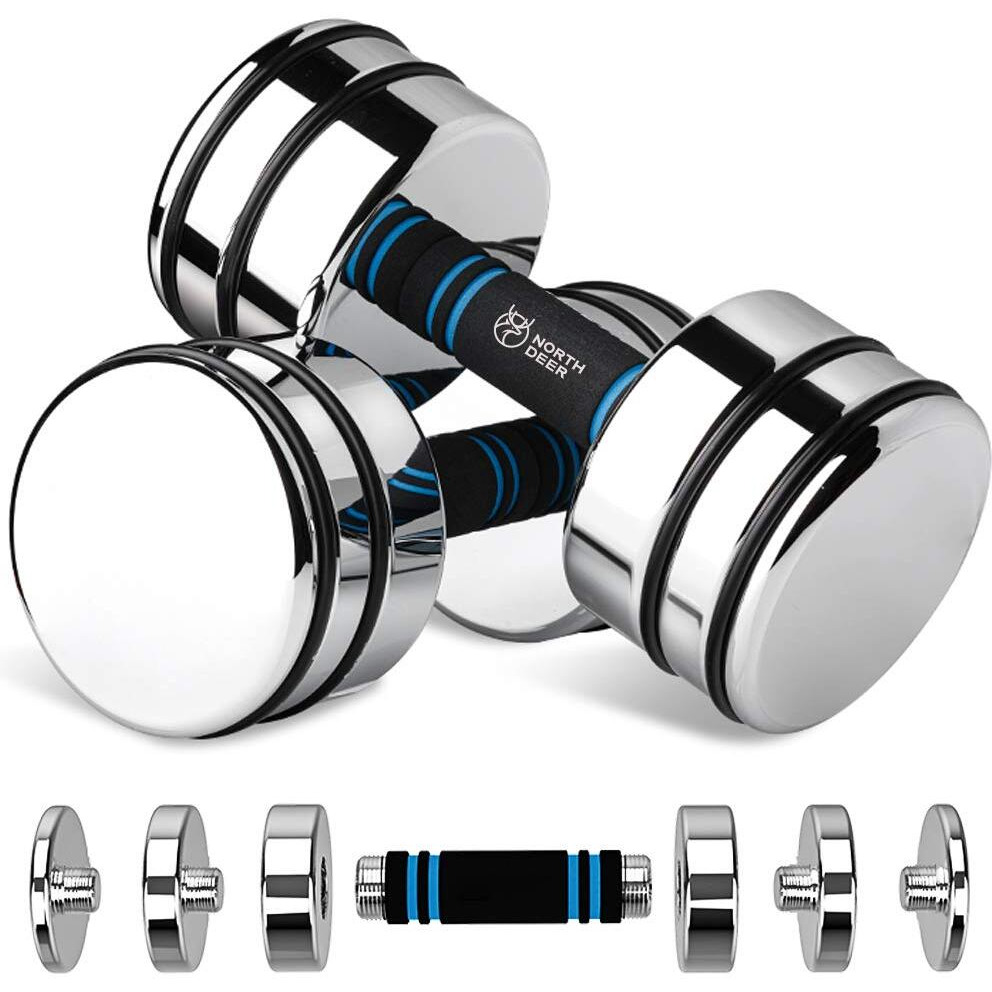 Adjustable Dumbbell Set 10Lb Pair (5Lb7Lb8Lb10Lb) Set Of 2 Steel Dumbbells Chrome Weights With Foam Handles Home Gym Workout (Standard-Finish 10Lba2)