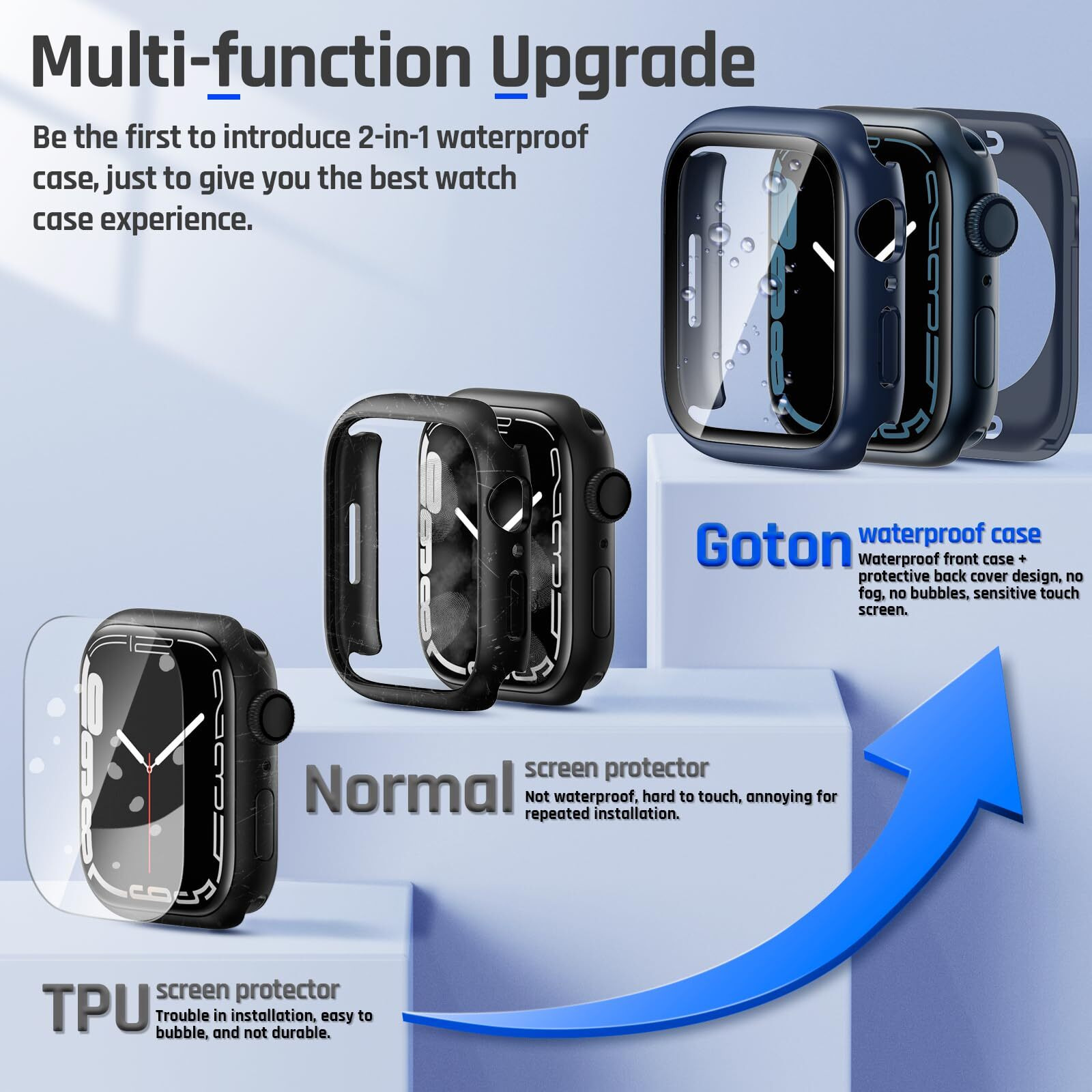 Goton 2 In 1 Waterproof Case For Apple Watch Series 9 8 7 Screen Protector 41Mm, 360 Protective Glass Face Cover Hard Pc Bumper + Back Frame For Iwatch Accessories 41 Mm