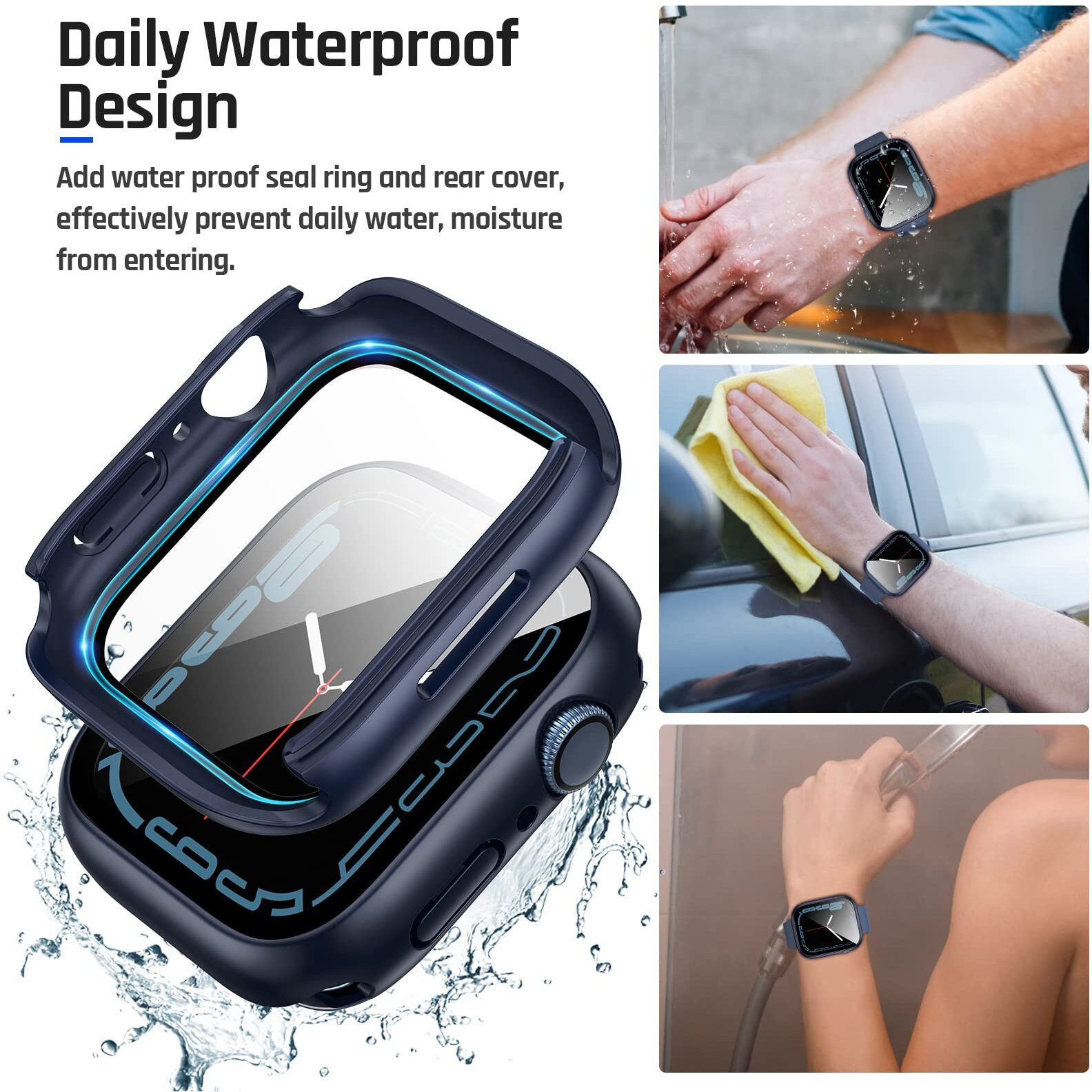 Goton 2 In 1 Waterproof Case For Apple Watch Series 9 8 7 Screen Protector 41Mm, 360 Protective Glass Face Cover Hard Pc Bumper + Back Frame For Iwatch Accessories 41 Mm