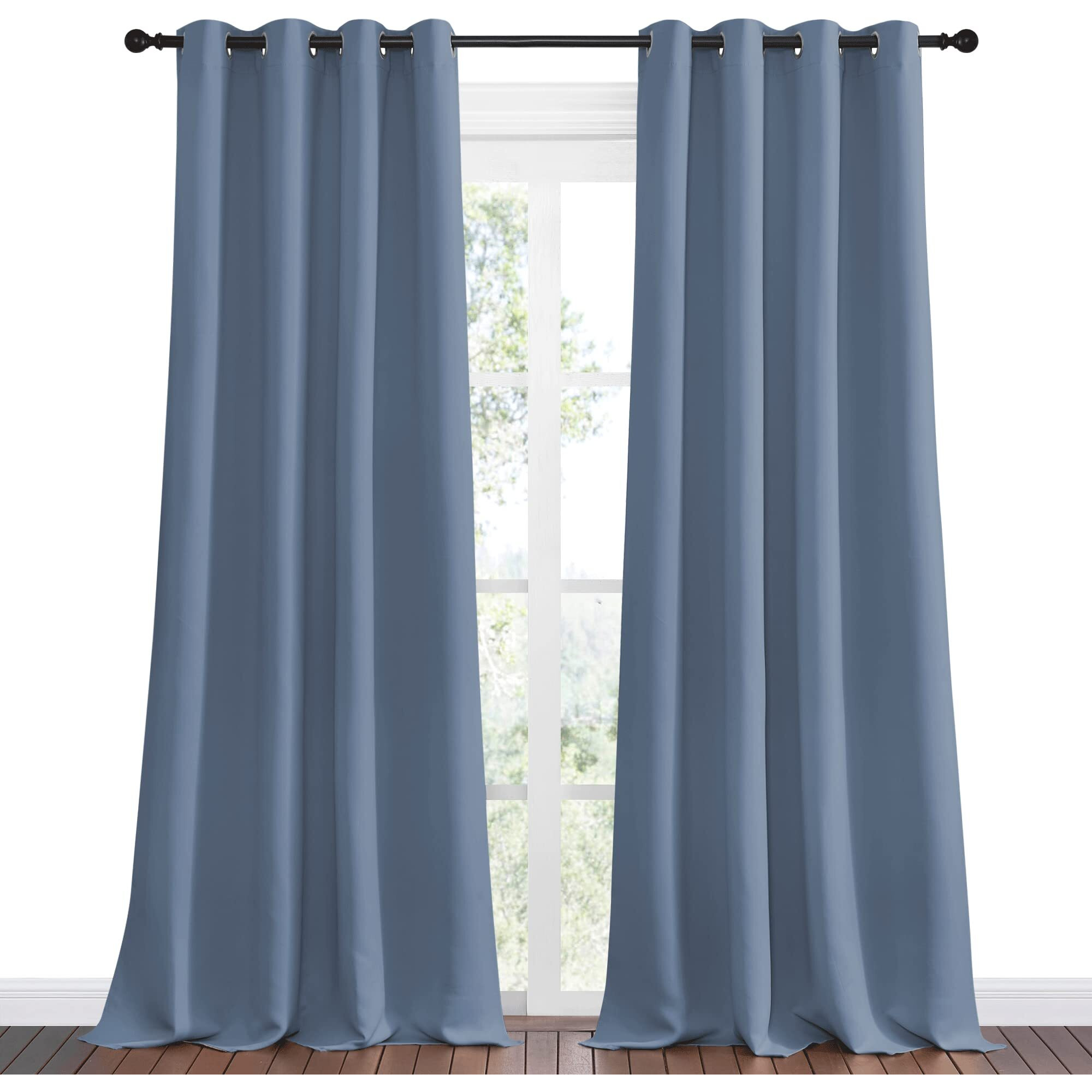 Nicetown Stone Blue Room Darkening Curtain Panels 96" Length For Bedroom Living Room, Thermal Insulated Blackout Draperies For Home Decoration, Total Privacy (55" Width, 2 Pieces)