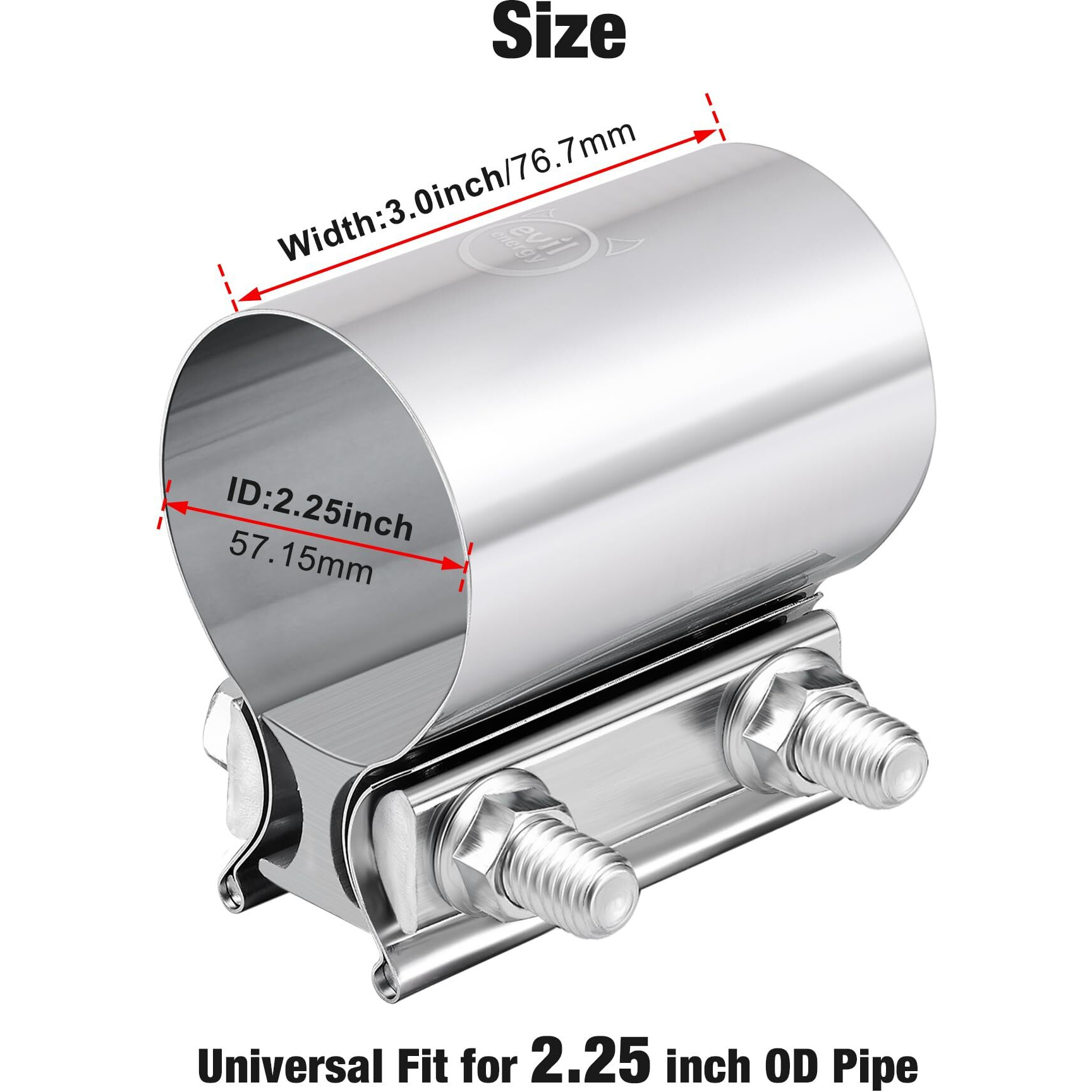 Evil Energy 2.25 Inch Exhaust Clamp,2 1/4" Butt Joint Band Clamp Sleeve Coupler Stainless Steel For Pipes,Mufflers,Catalytic Converters 4Pcs
