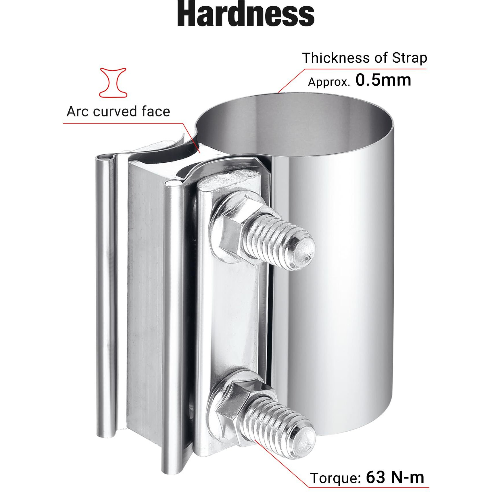 Evil Energy 2.25 Inch Exhaust Clamp,2 1/4" Butt Joint Band Clamp Sleeve Coupler Stainless Steel For Pipes,Mufflers,Catalytic Converters 4Pcs