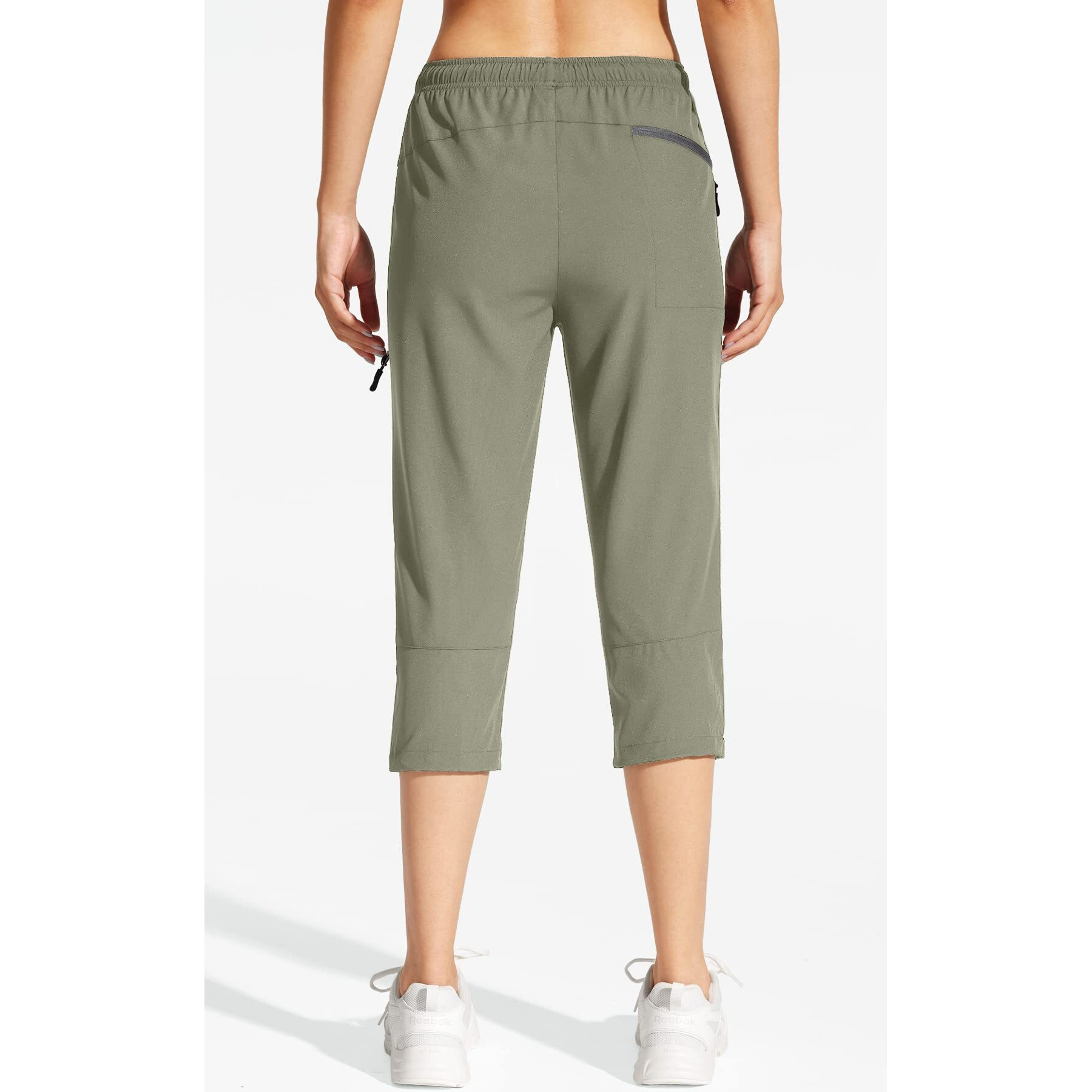 Mocoly Women's Hiking Capris Pants Outdoor Lightweight Quick Dry Water Resistant Upf 50 Cargo Pants With Zipper Pockets Green S
